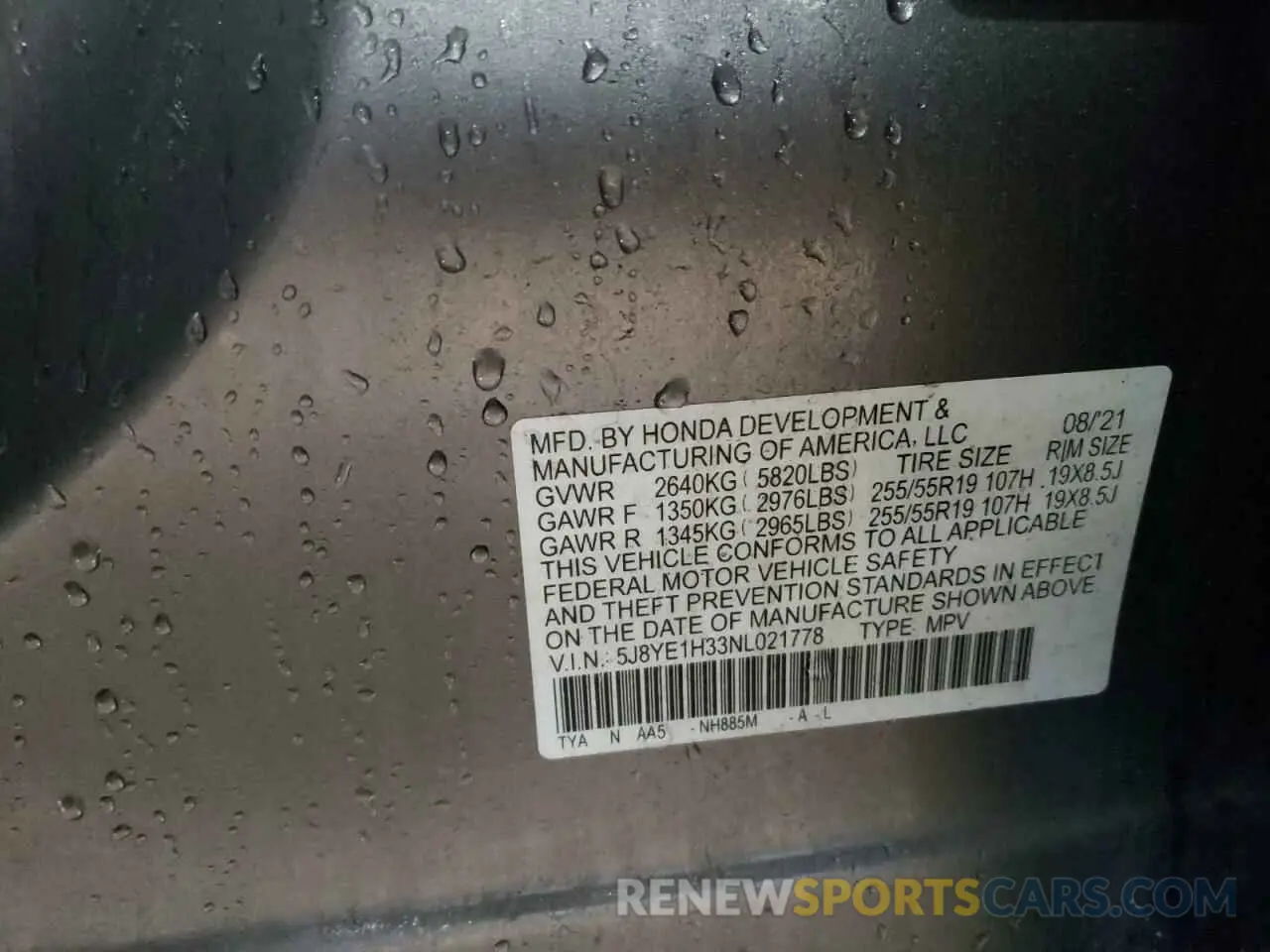 13 Photograph of a damaged car 5J8YE1H33NL021778 ACURA MDX 2022