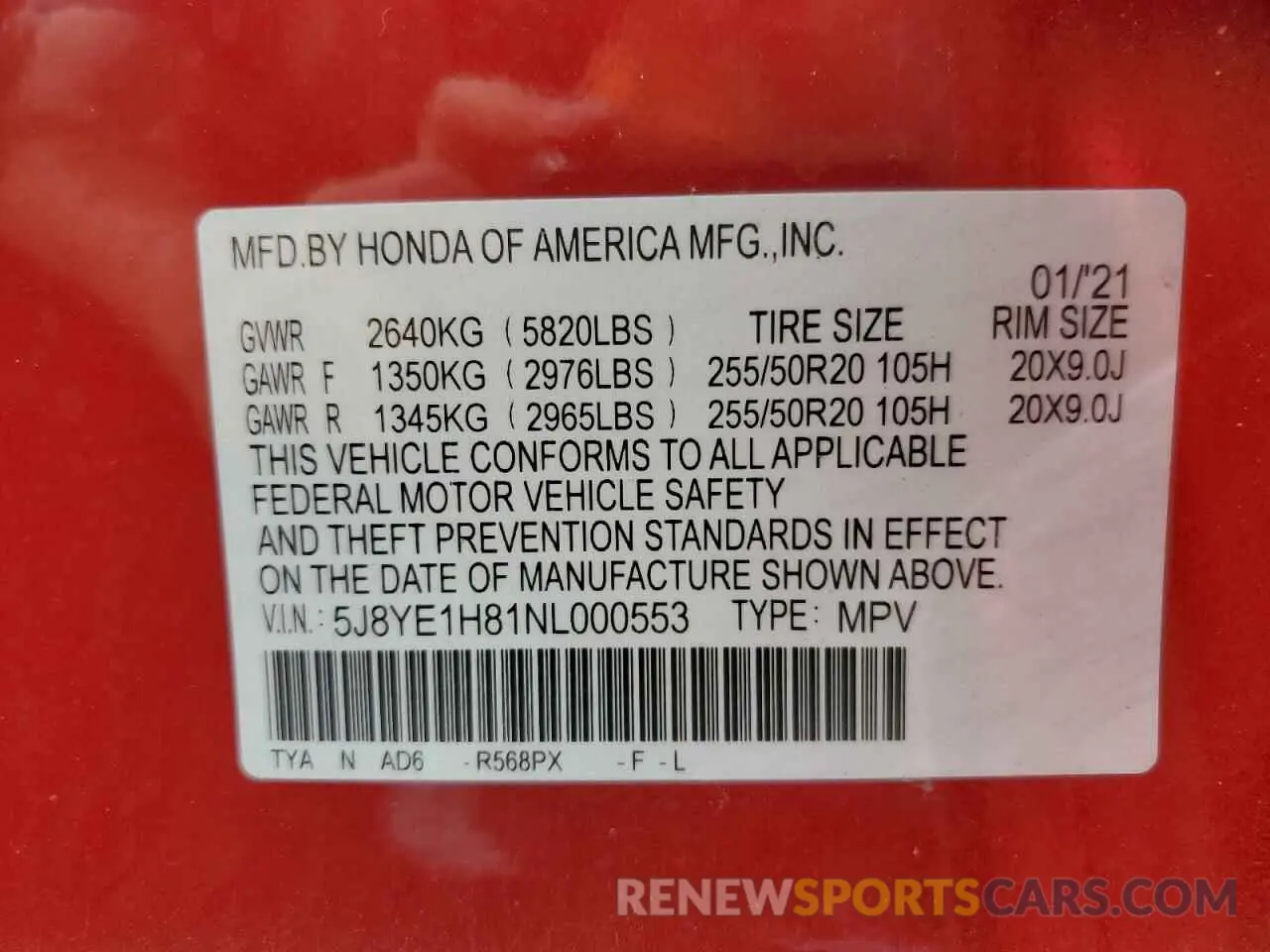 13 Photograph of a damaged car 5J8YE1H81NL000553 ACURA MDX 2022