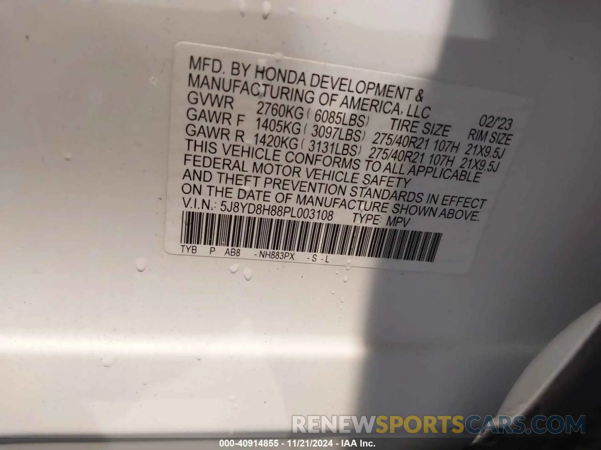 9 Фотография поврежденного автомобиля 5J8YD8H88PL003108 ACURA MDX 2023