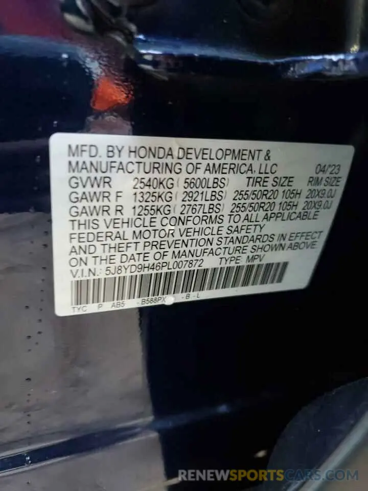 14 Фотография поврежденного автомобиля 5J8YD9H46PL007872 ACURA MDX 2023