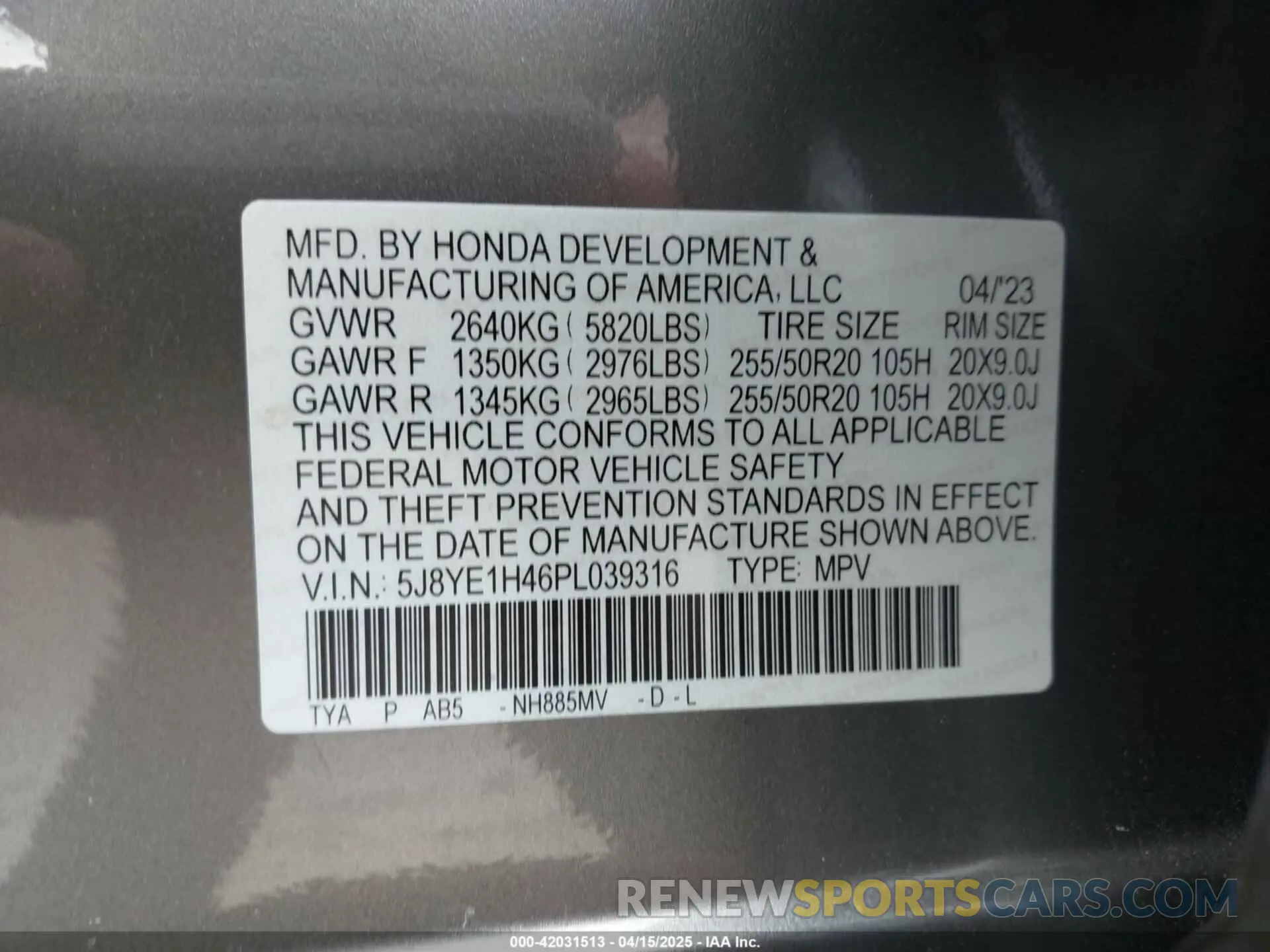 9 Photograph of a damaged car 5J8YE1H46PL039316 ACURA MDX 2023