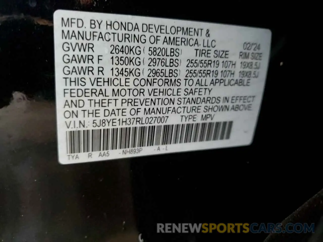 14 Photograph of a damaged car 5J8YE1H37RL027007 ACURA MDX 2024