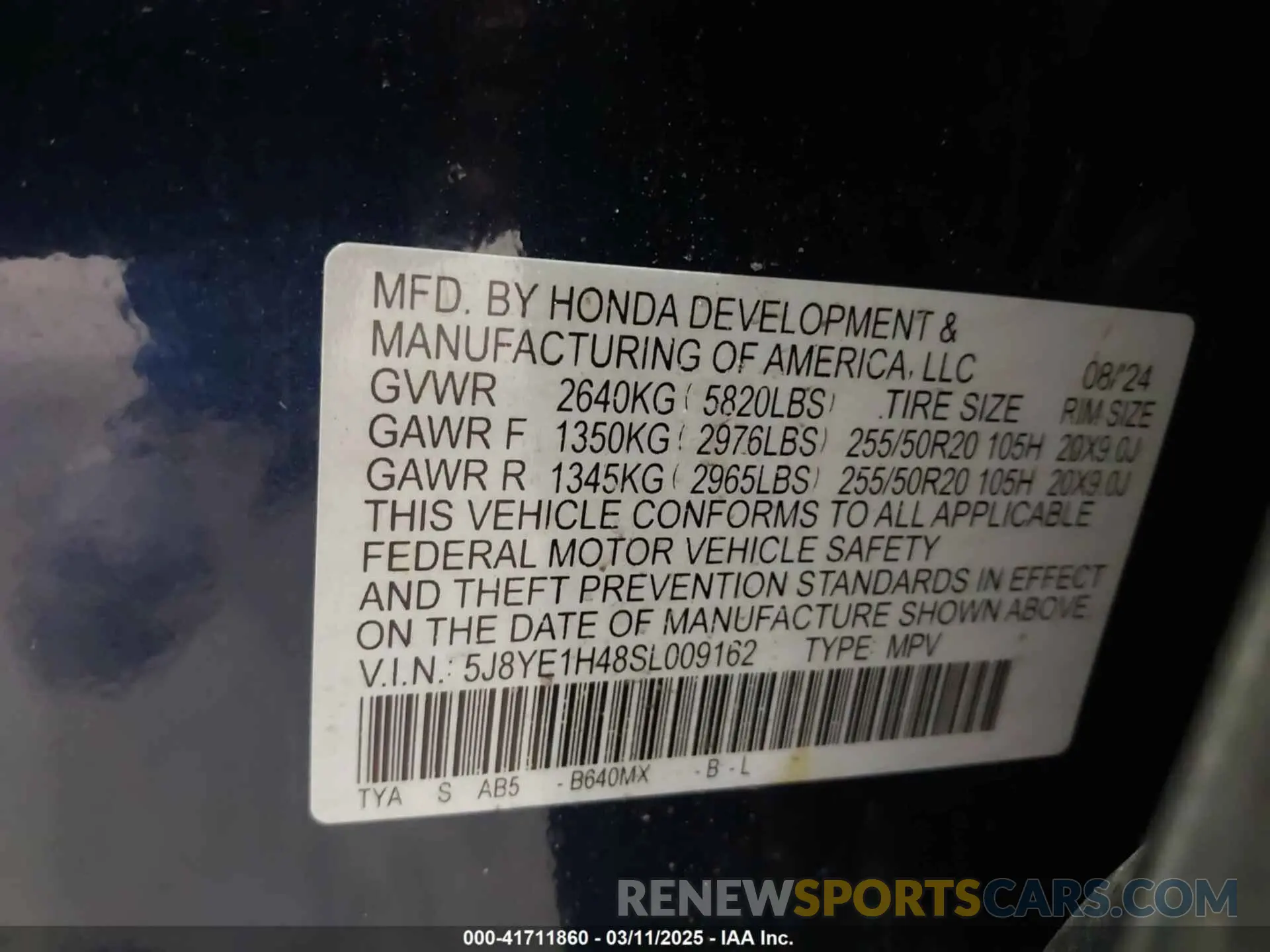 9 Photograph of a damaged car 5J8YE1H48SL009162 ACURA MDX 2025
