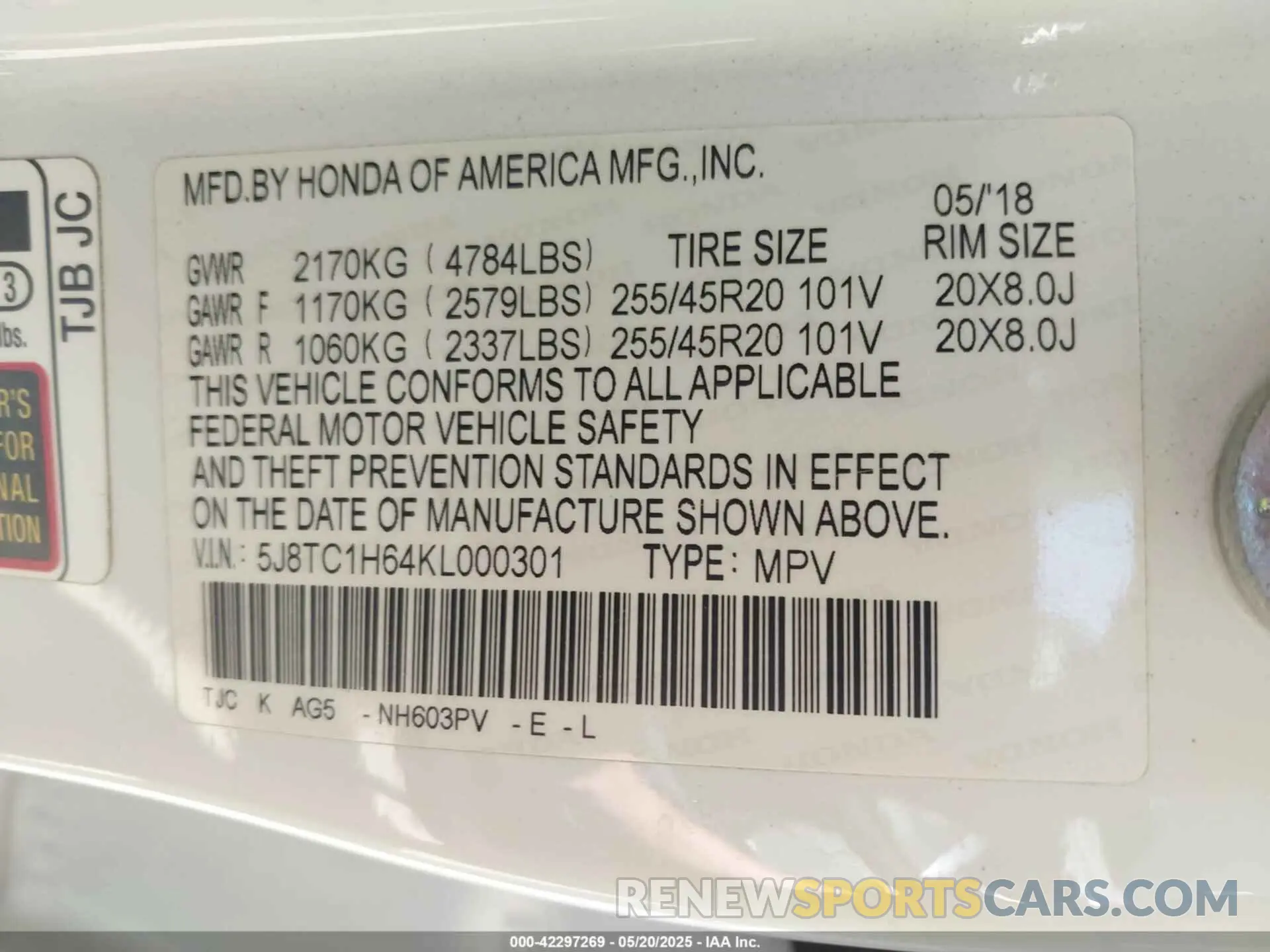 9 Photograph of a damaged car 5J8TC1H64KL000301 ACURA RDX 2019