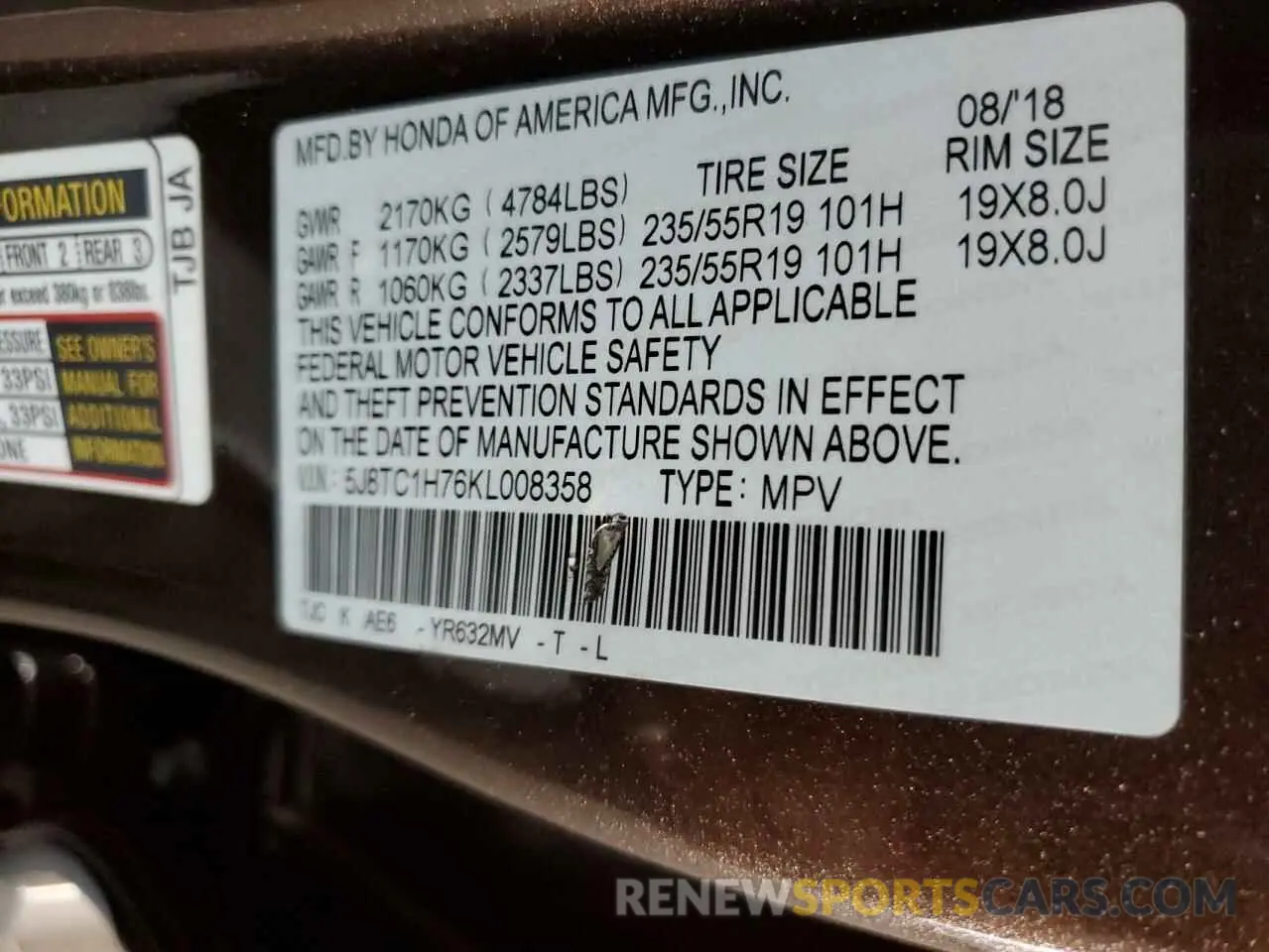 12 Фотография поврежденного автомобиля 5J8TC1H76KL008358 ACURA RDX 2019