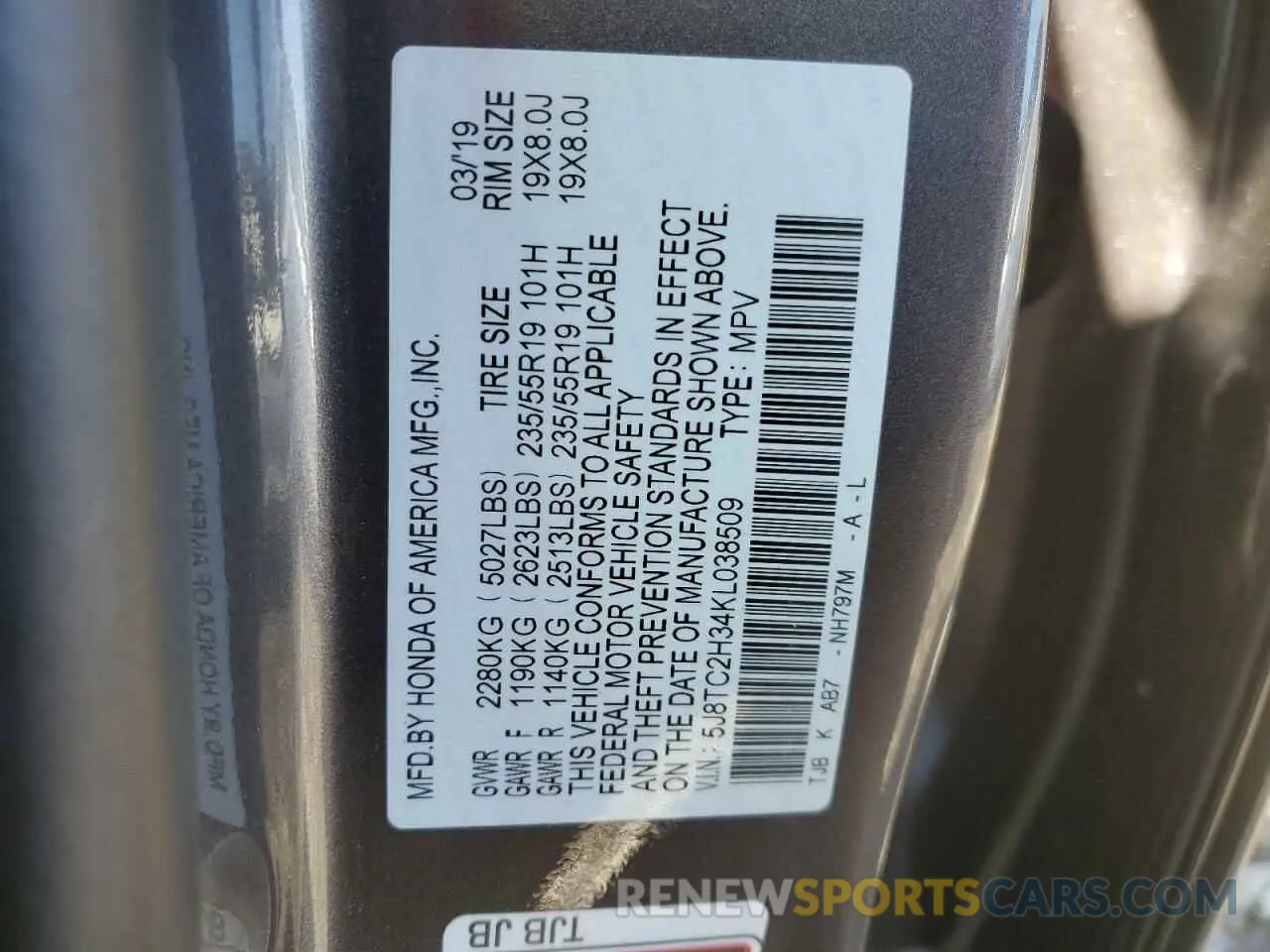13 Фотография поврежденного автомобиля 5J8TC2H34KL038509 ACURA RDX 2019
