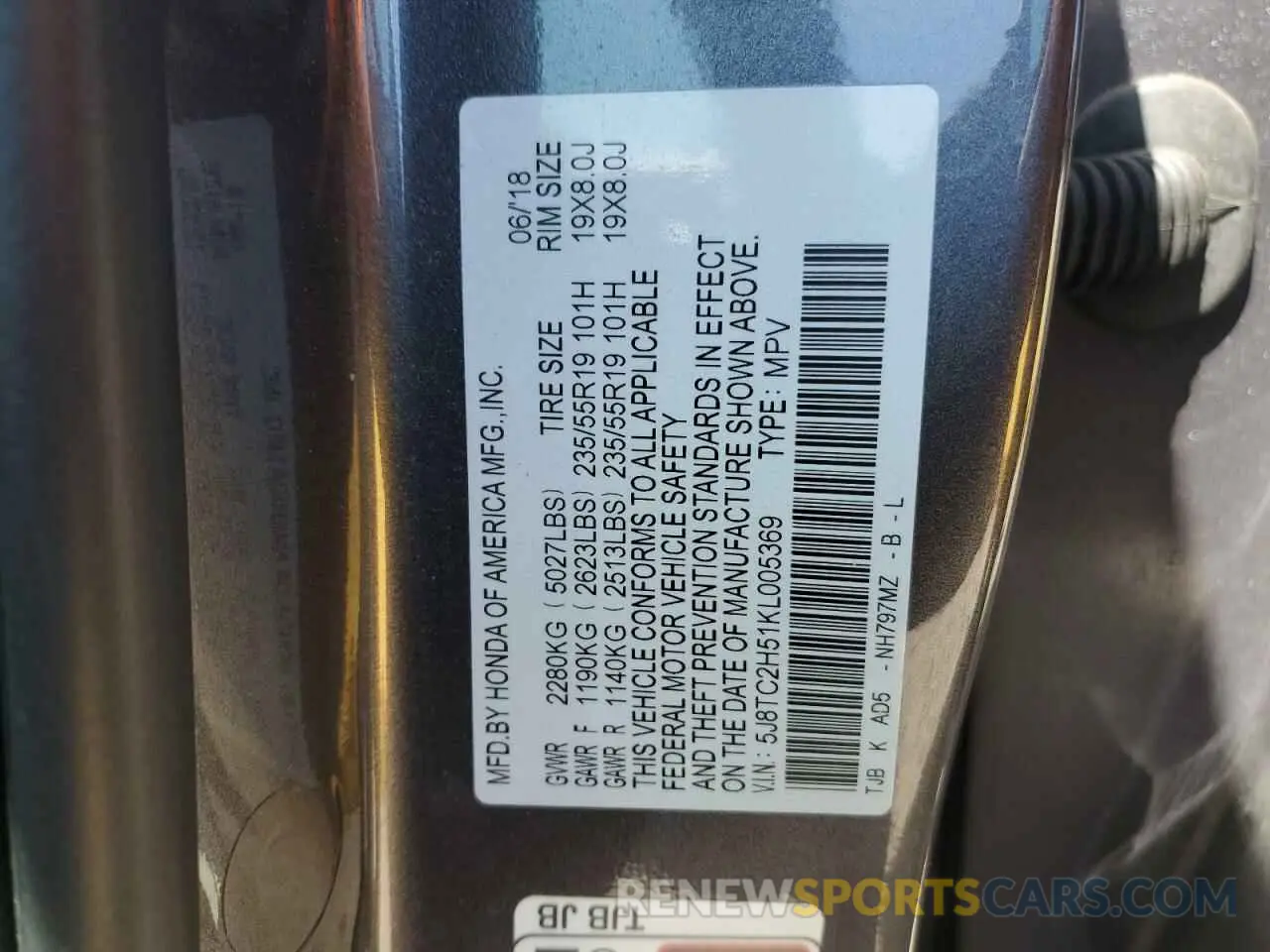 13 Photograph of a damaged car 5J8TC2H51KL005369 ACURA RDX 2019