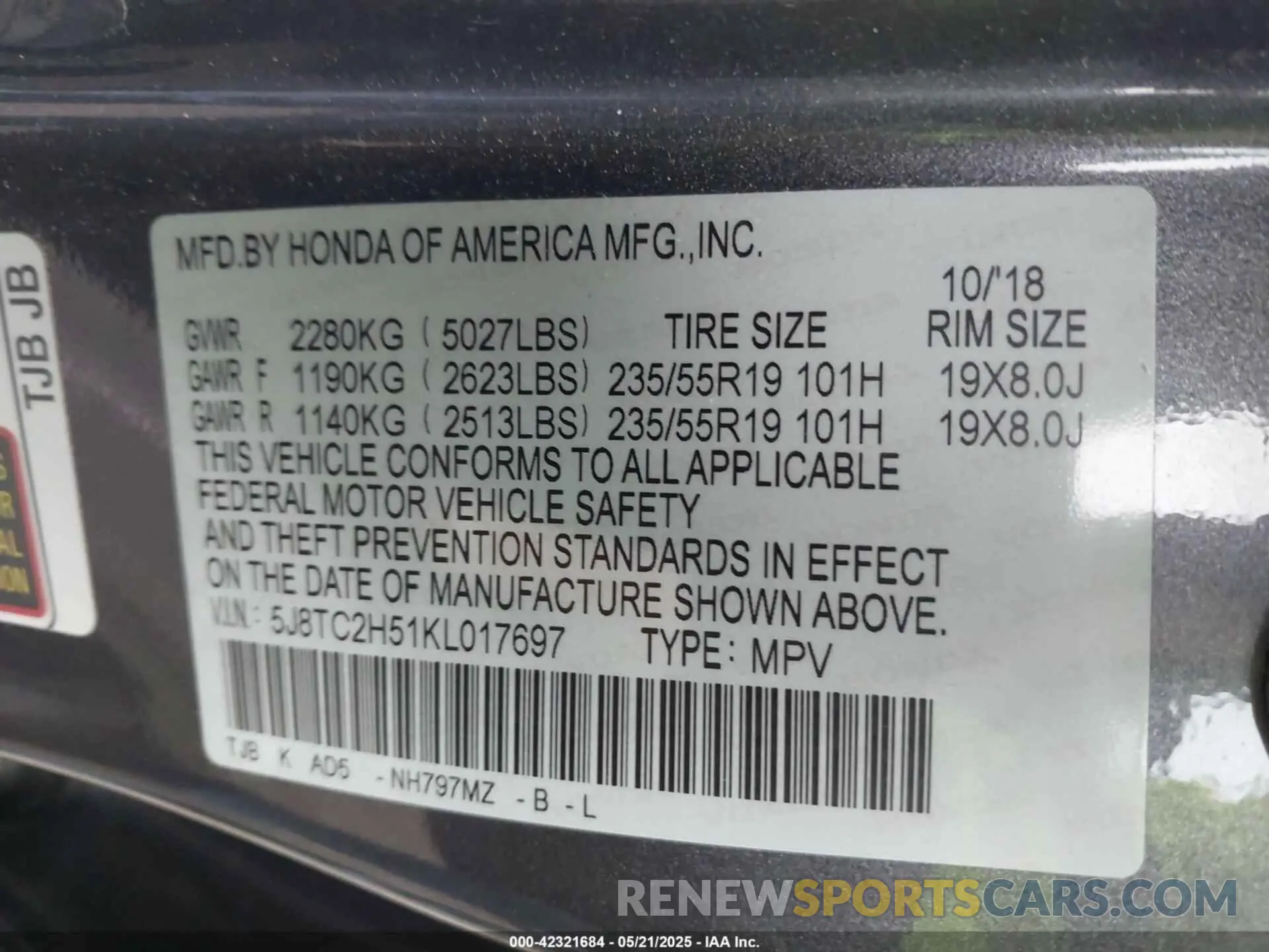 9 Photograph of a damaged car 5J8TC2H51KL017697 ACURA RDX 2019