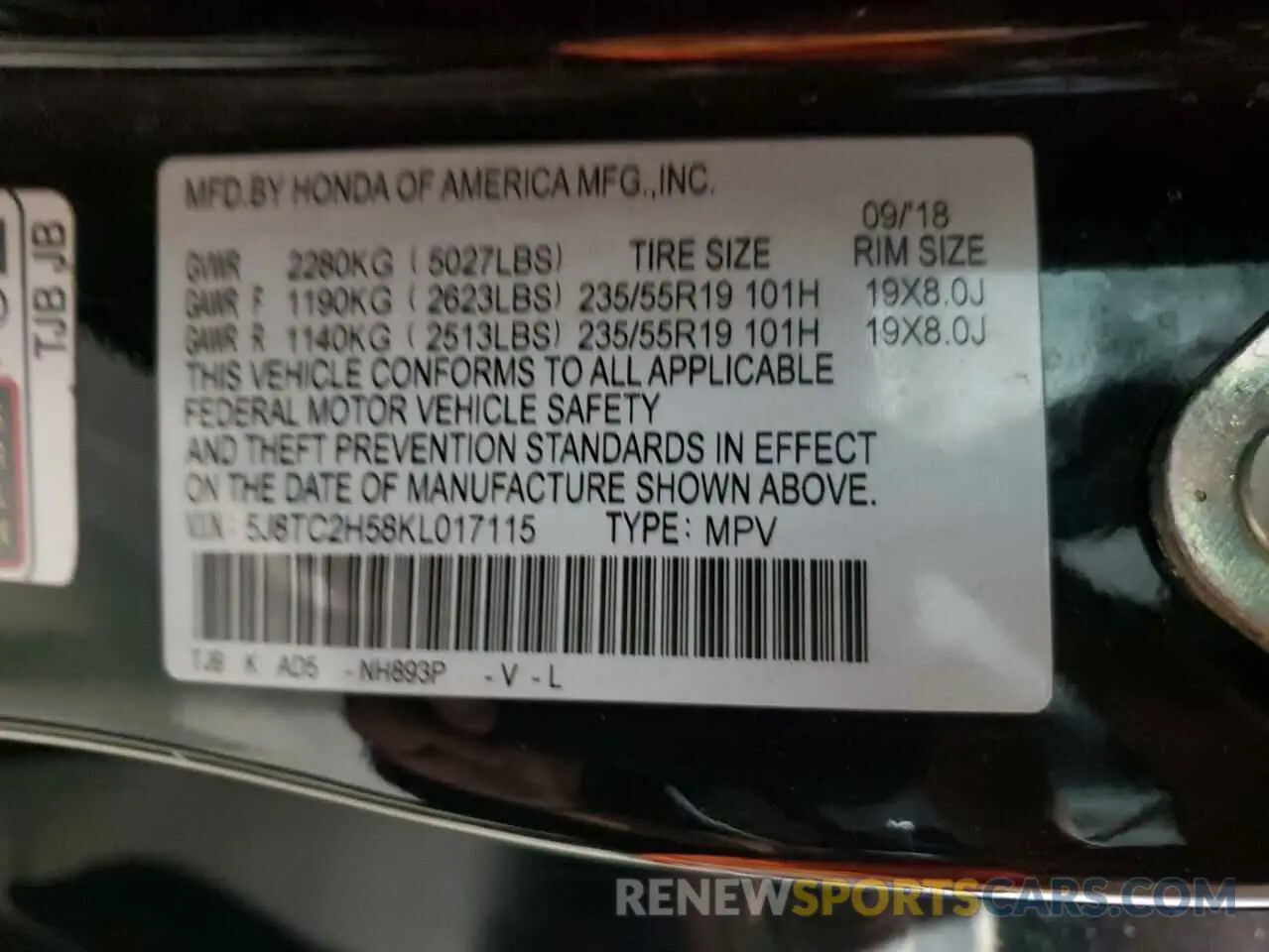 13 Фотография поврежденного автомобиля 5J8TC2H58KL017115 ACURA RDX 2019