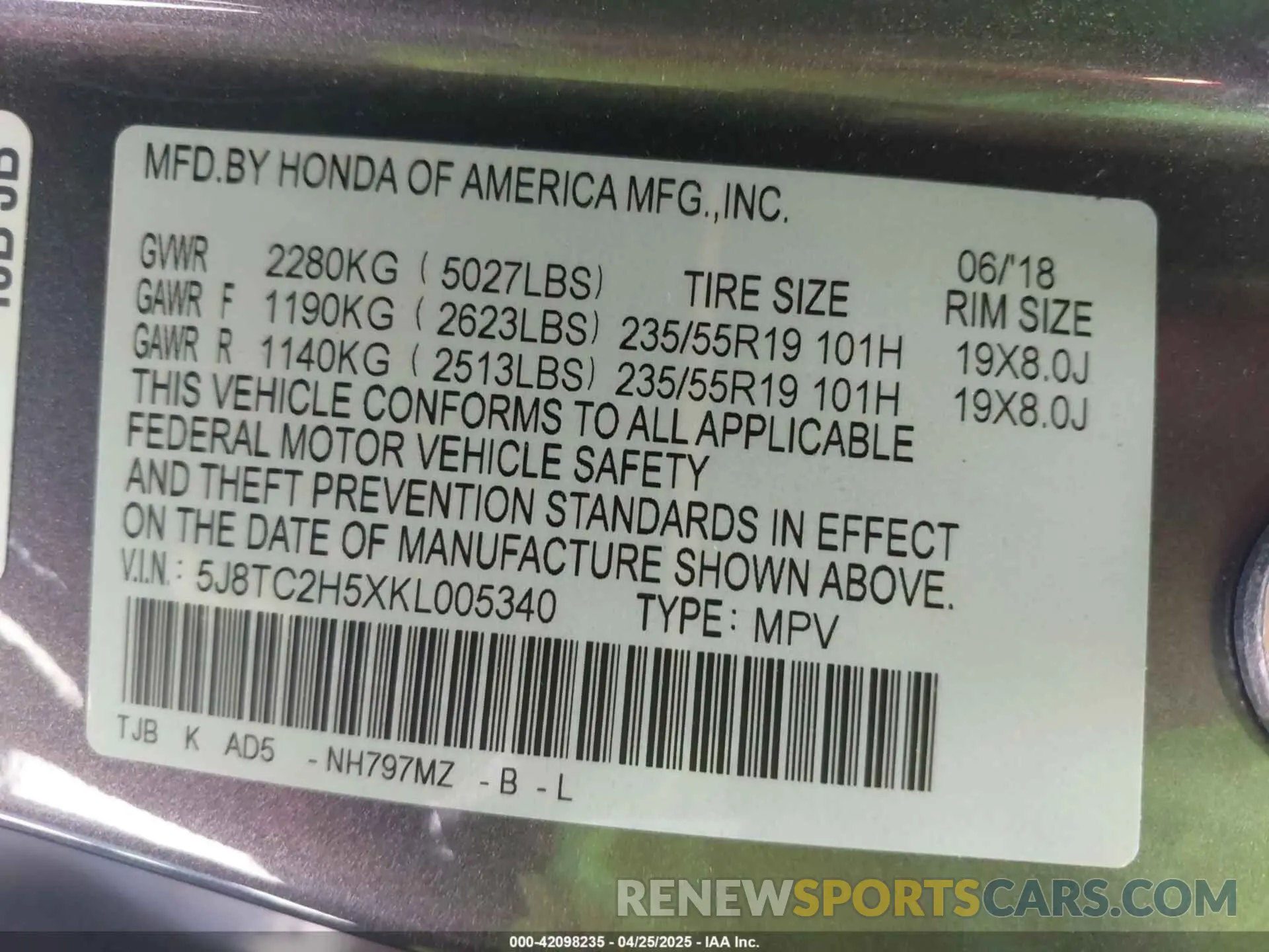 9 Photograph of a damaged car 5J8TC2H5XKL005340 ACURA RDX 2019