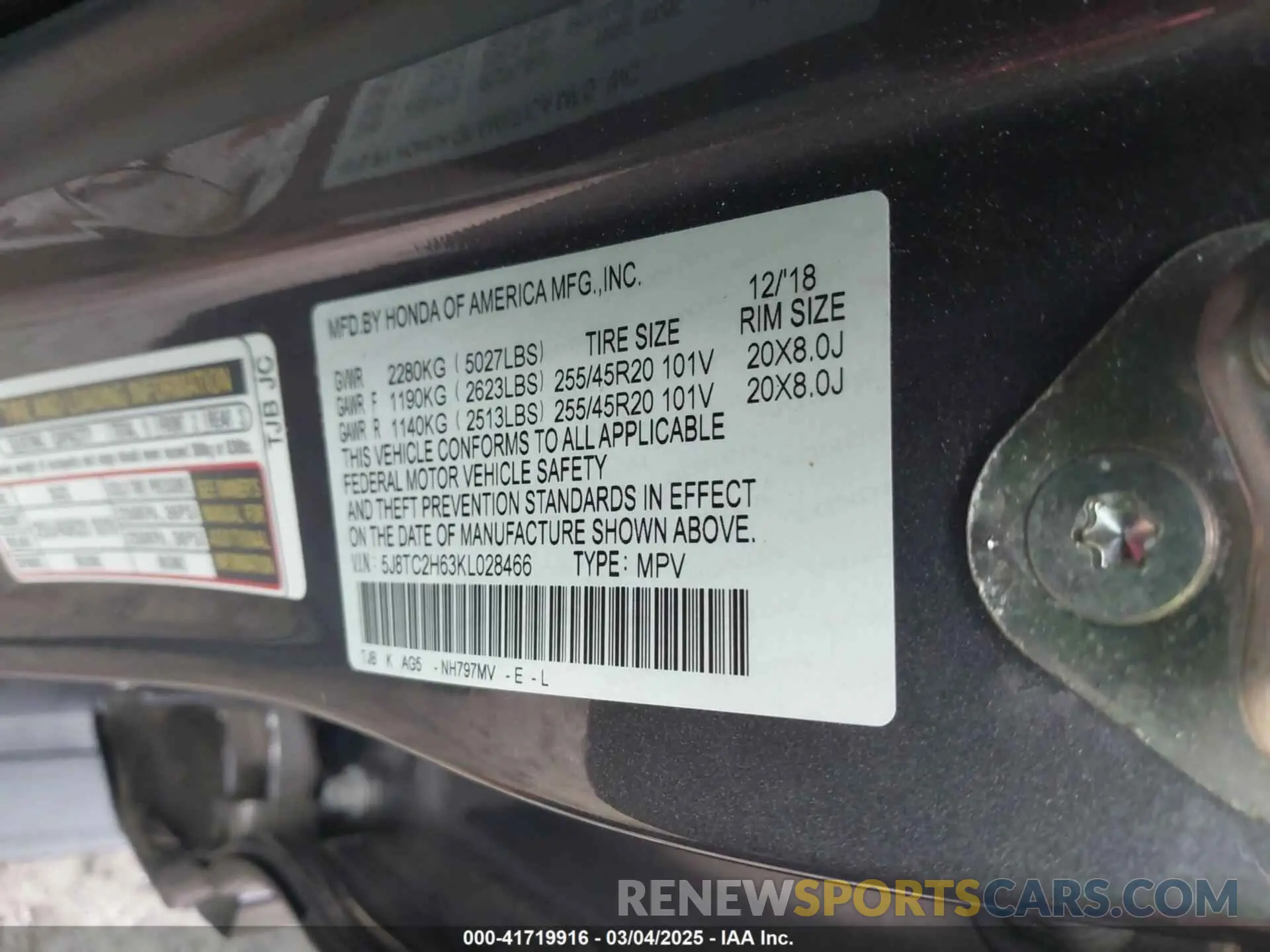 9 Photograph of a damaged car 5J8TC2H63KL028466 ACURA RDX 2019