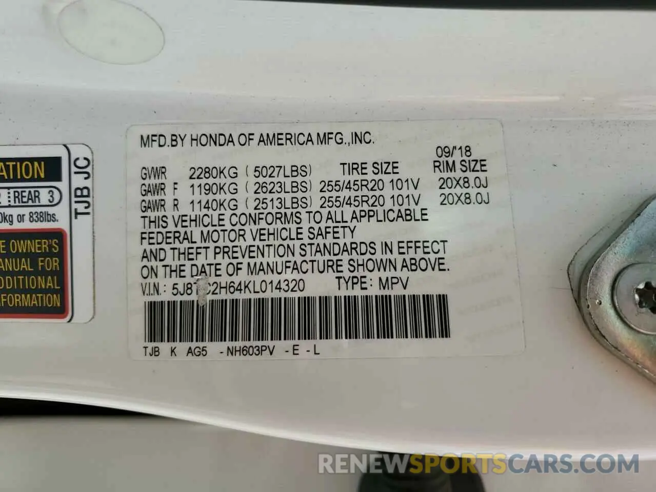 13 Photograph of a damaged car 5J8TC2H64KL014320 ACURA RDX 2019