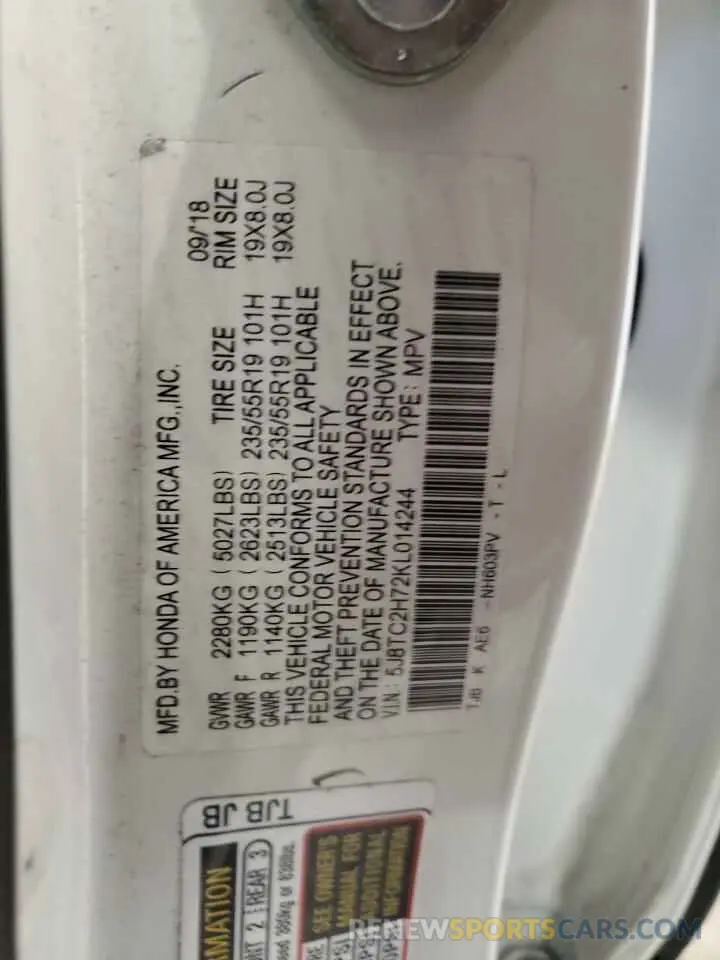 13 Фотография поврежденного автомобиля 5J8TC2H72KL014244 ACURA RDX 2019