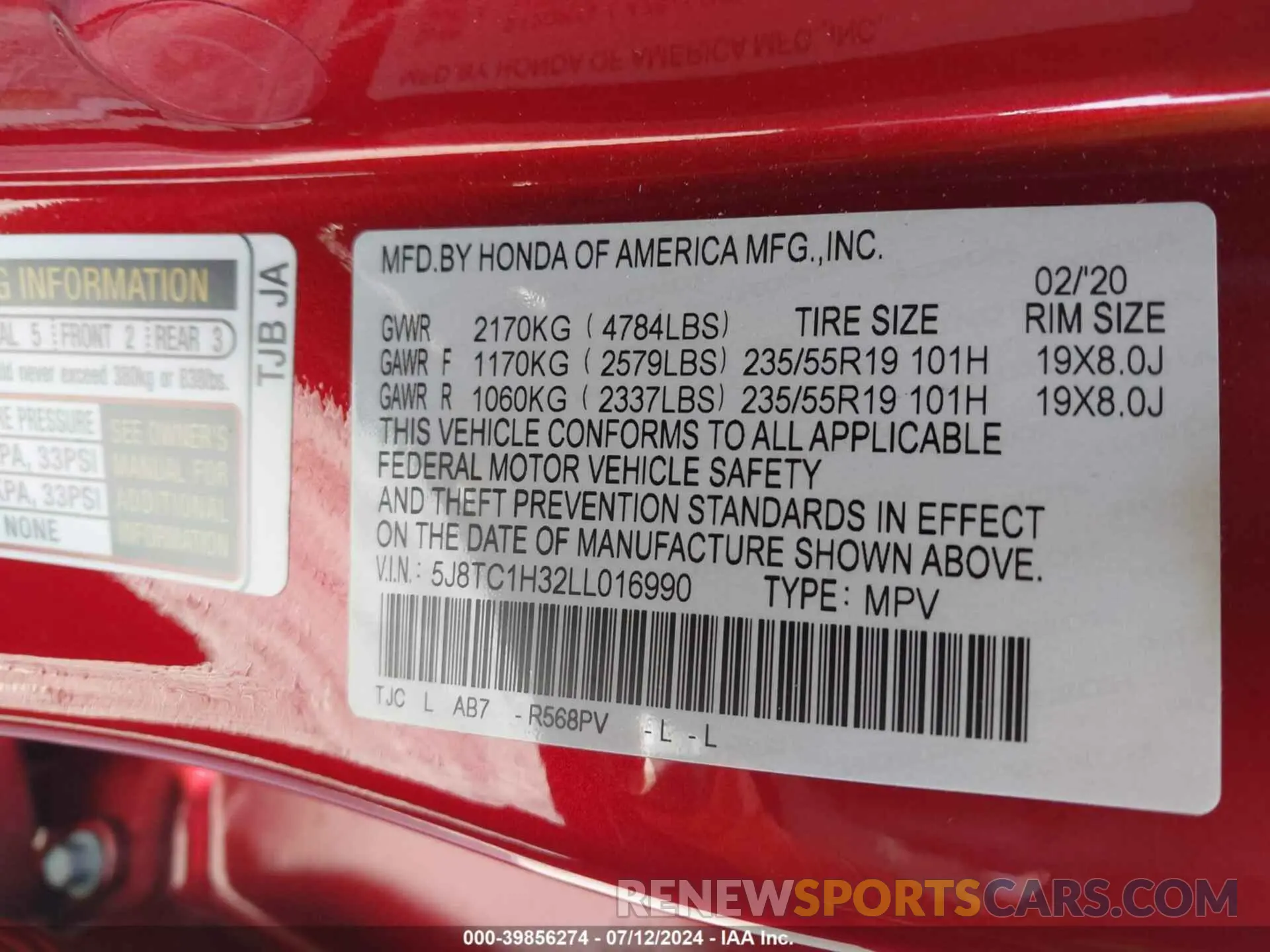 9 Photograph of a damaged car 5J8TC1H32LL016990 ACURA RDX 2020
