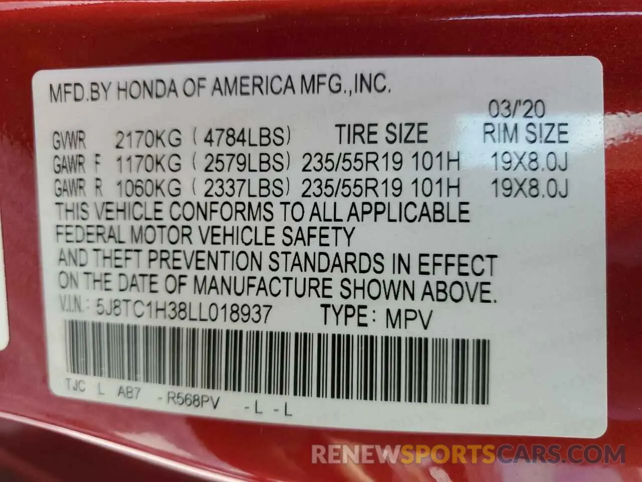 14 Photograph of a damaged car 5J8TC1H38LL018937 ACURA RDX 2020
