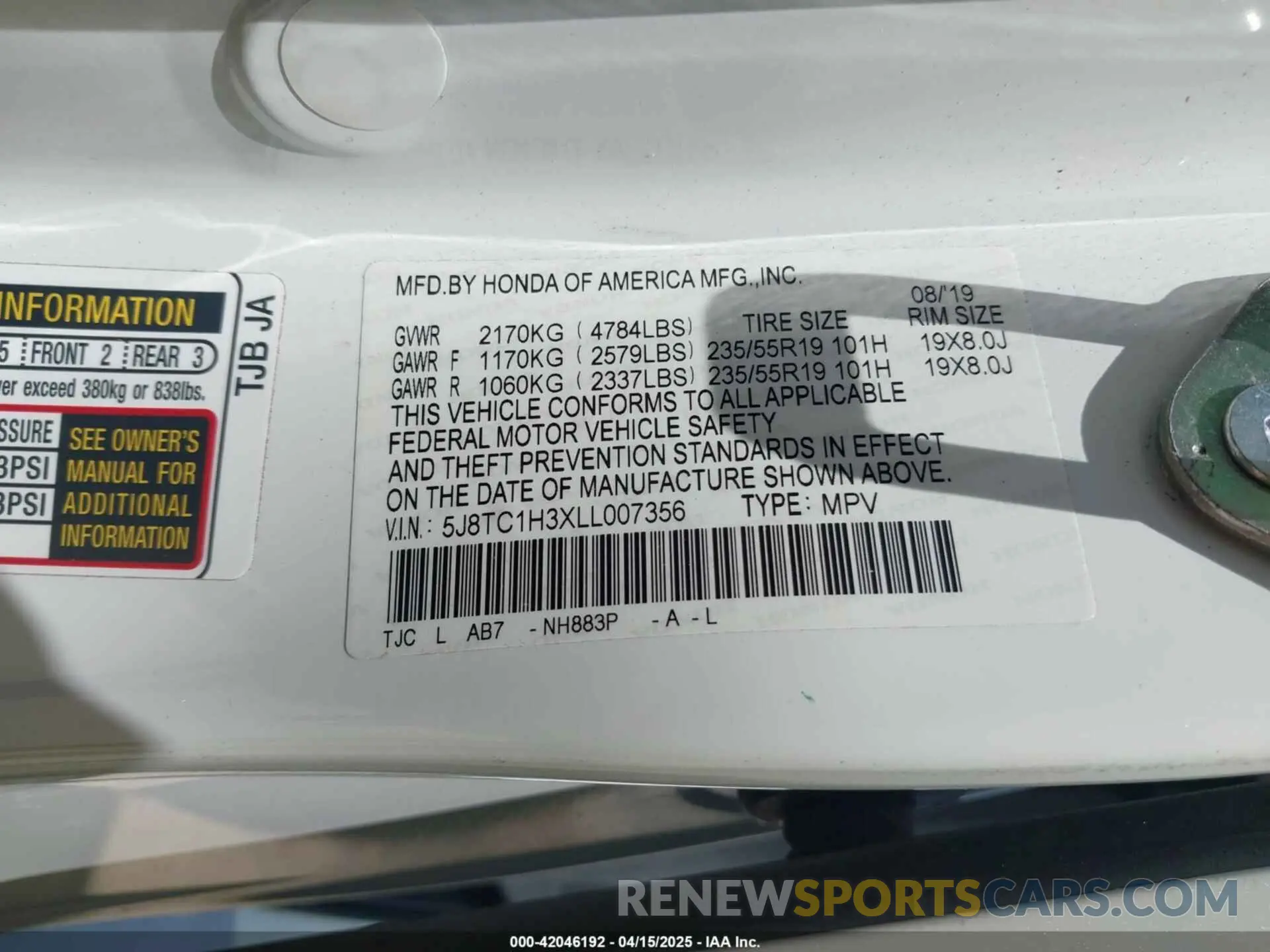 9 Фотография поврежденного автомобиля 5J8TC1H3XLL007356 ACURA RDX 2020