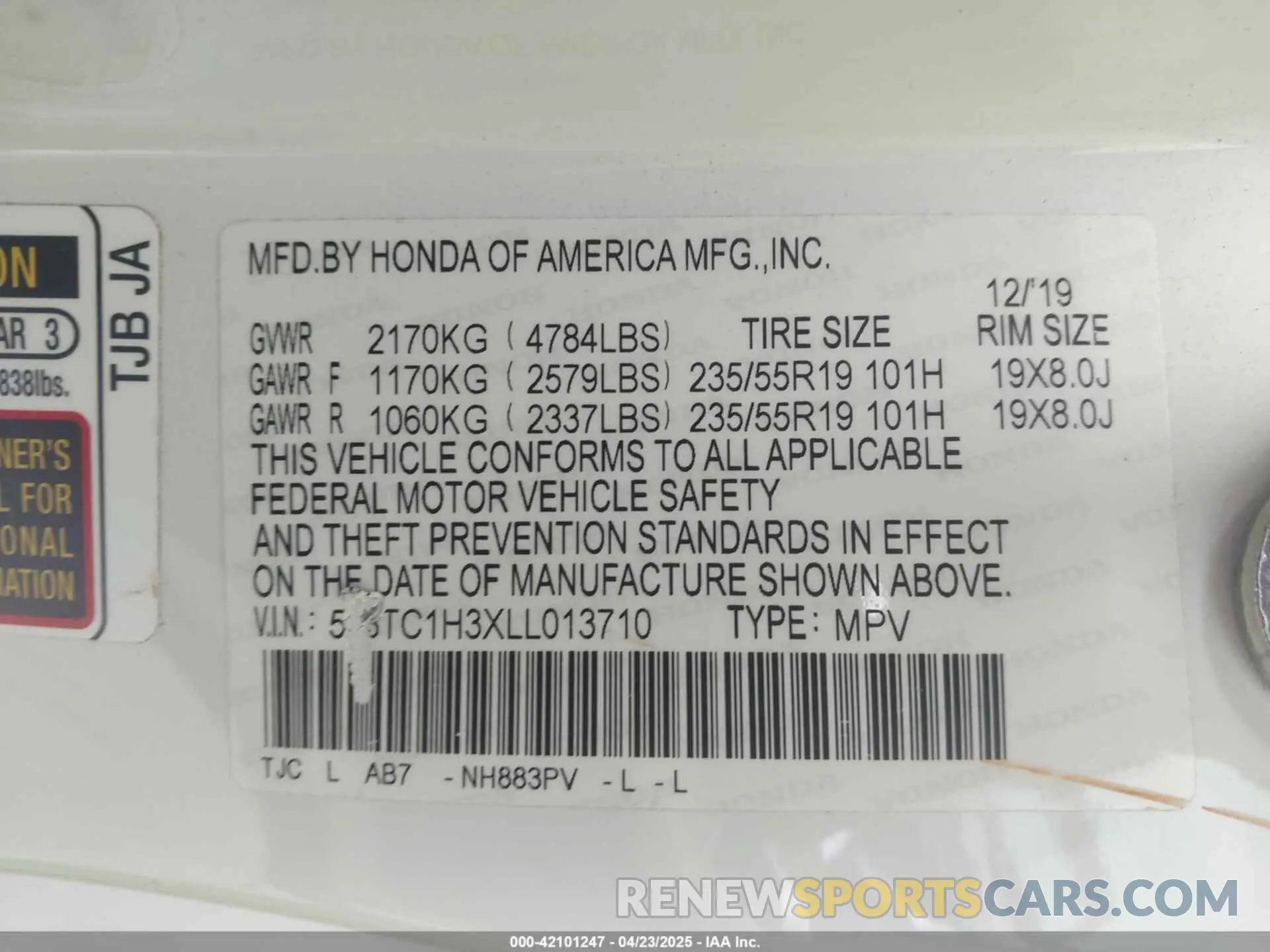 9 Фотография поврежденного автомобиля 5J8TC1H3XLL013710 ACURA RDX 2020