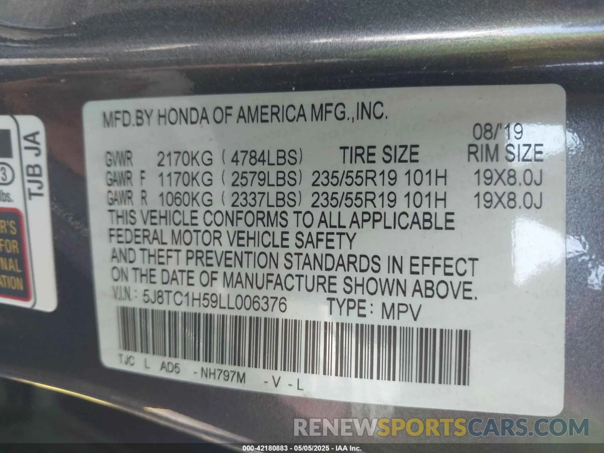 9 Photograph of a damaged car 5J8TC1H59LL006376 ACURA RDX 2020
