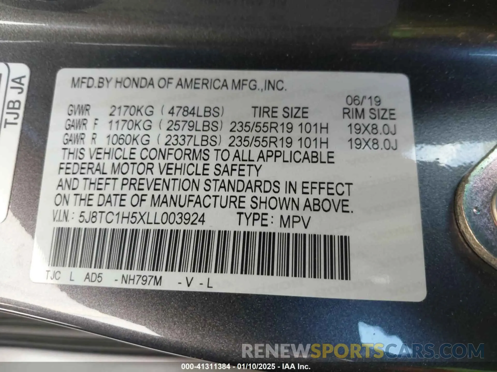 9 Photograph of a damaged car 5J8TC1H5XLL003924 ACURA RDX 2020