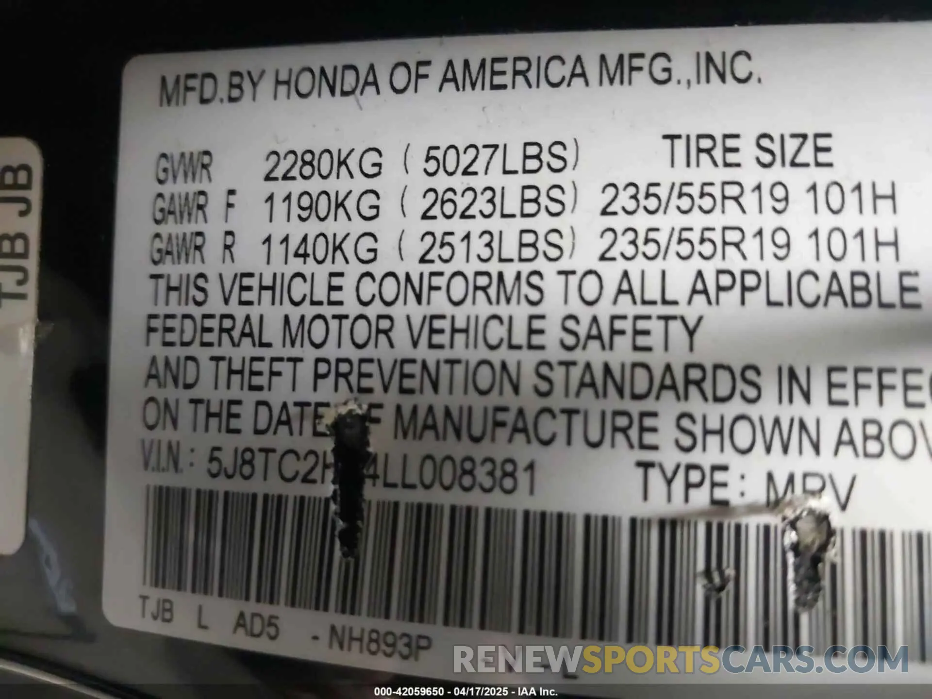 9 Photograph of a damaged car 5J8TC2H54LL008381 ACURA RDX 2020