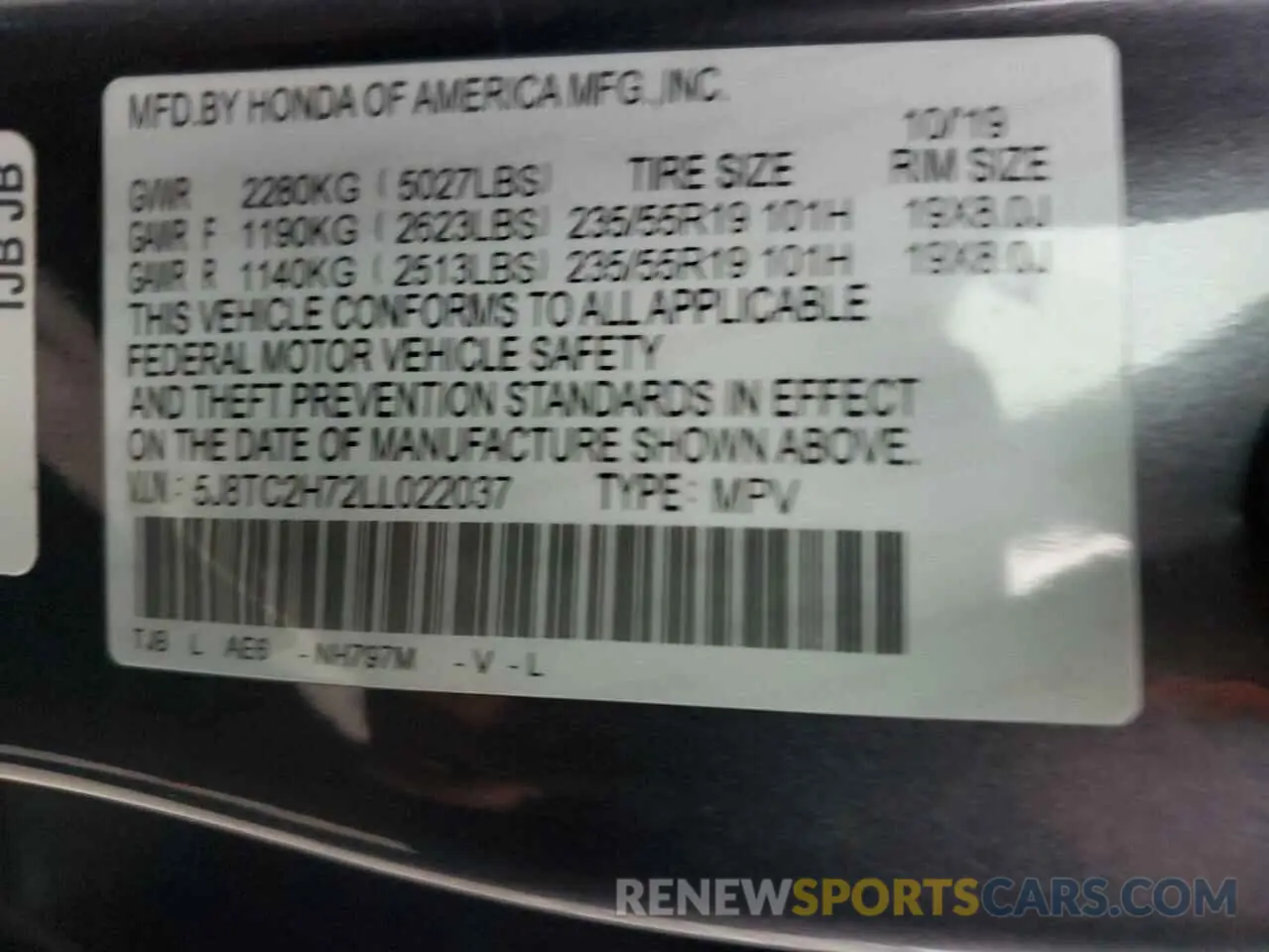13 Photograph of a damaged car 5J8TC2H72LL022037 ACURA RDX 2020