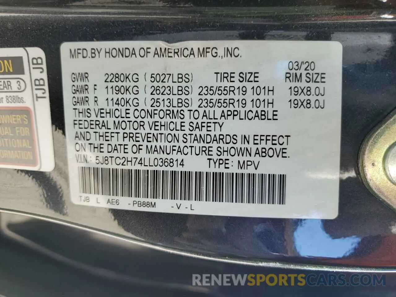 16 Фотография поврежденного автомобиля 5J8TC2H74LL036814 ACURA RDX 2020