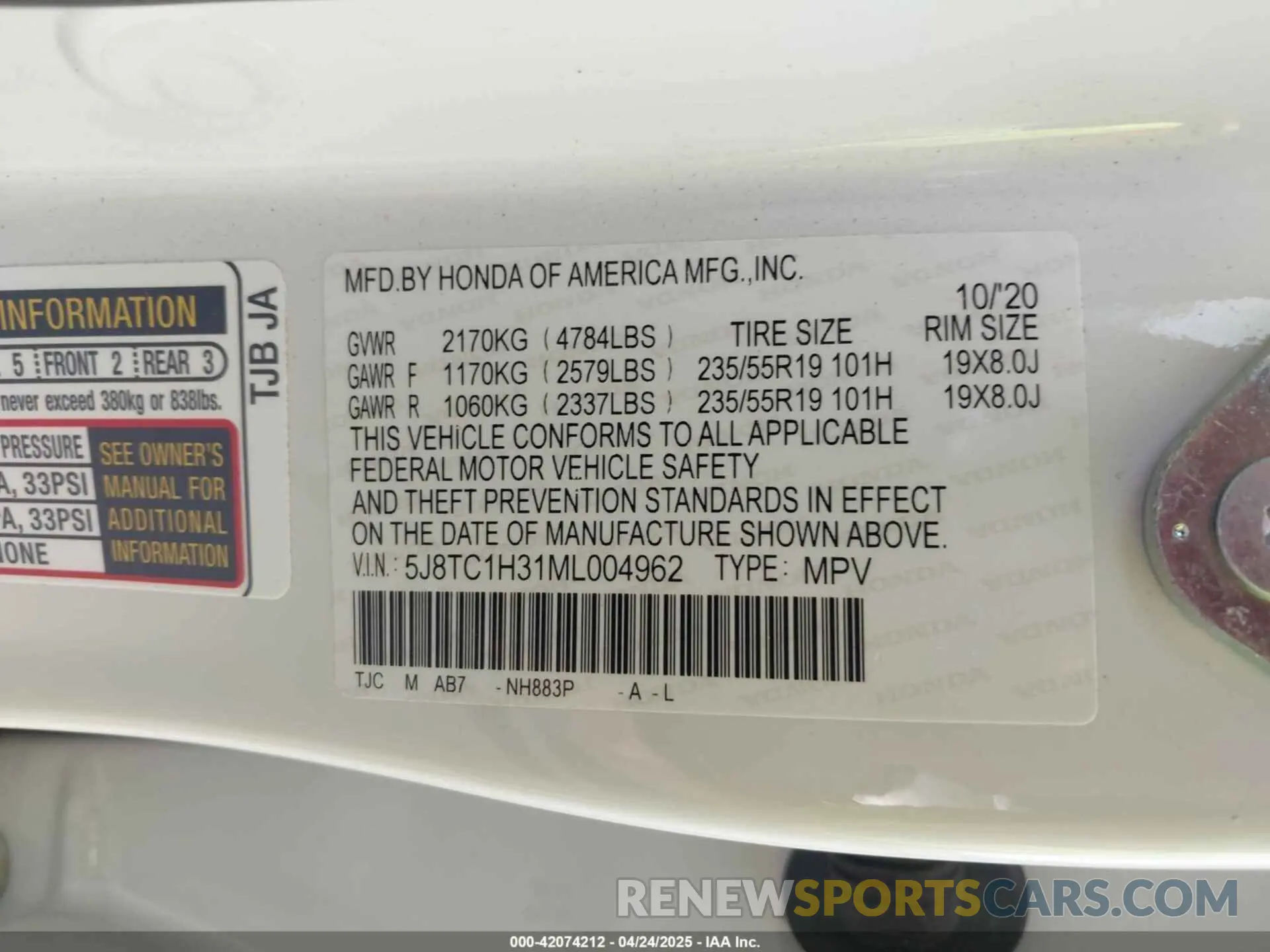 9 Фотография поврежденного автомобиля 5J8TC1H31ML004962 ACURA RDX 2021