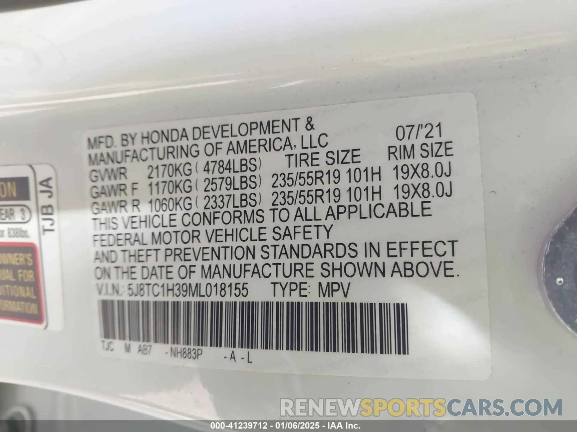 9 Photograph of a damaged car 5J8TC1H39ML018155 ACURA RDX 2021