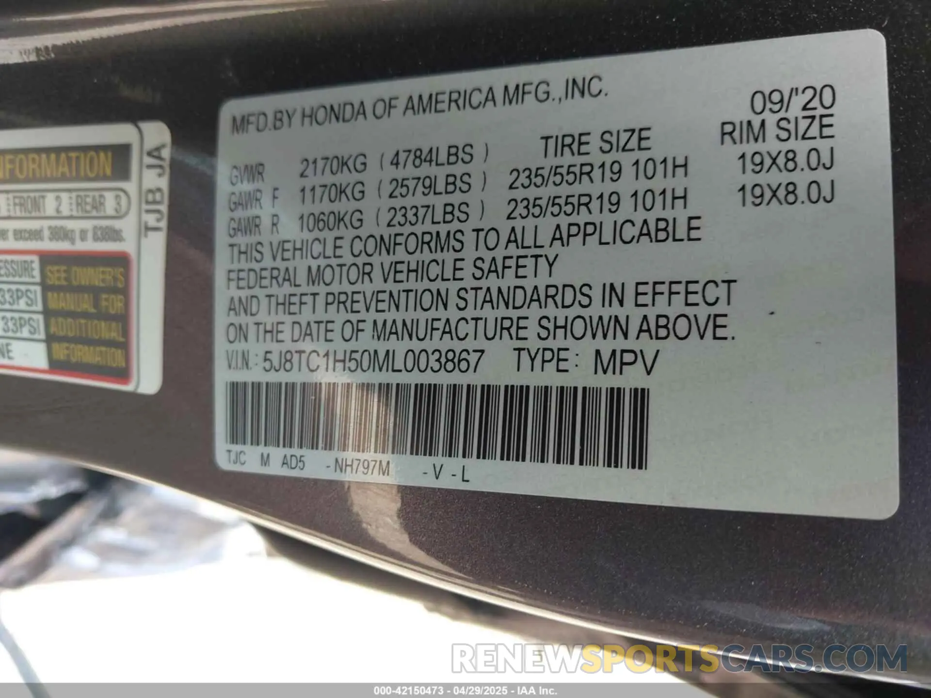 9 Фотография поврежденного автомобиля 5J8TC1H50ML003867 ACURA RDX 2021