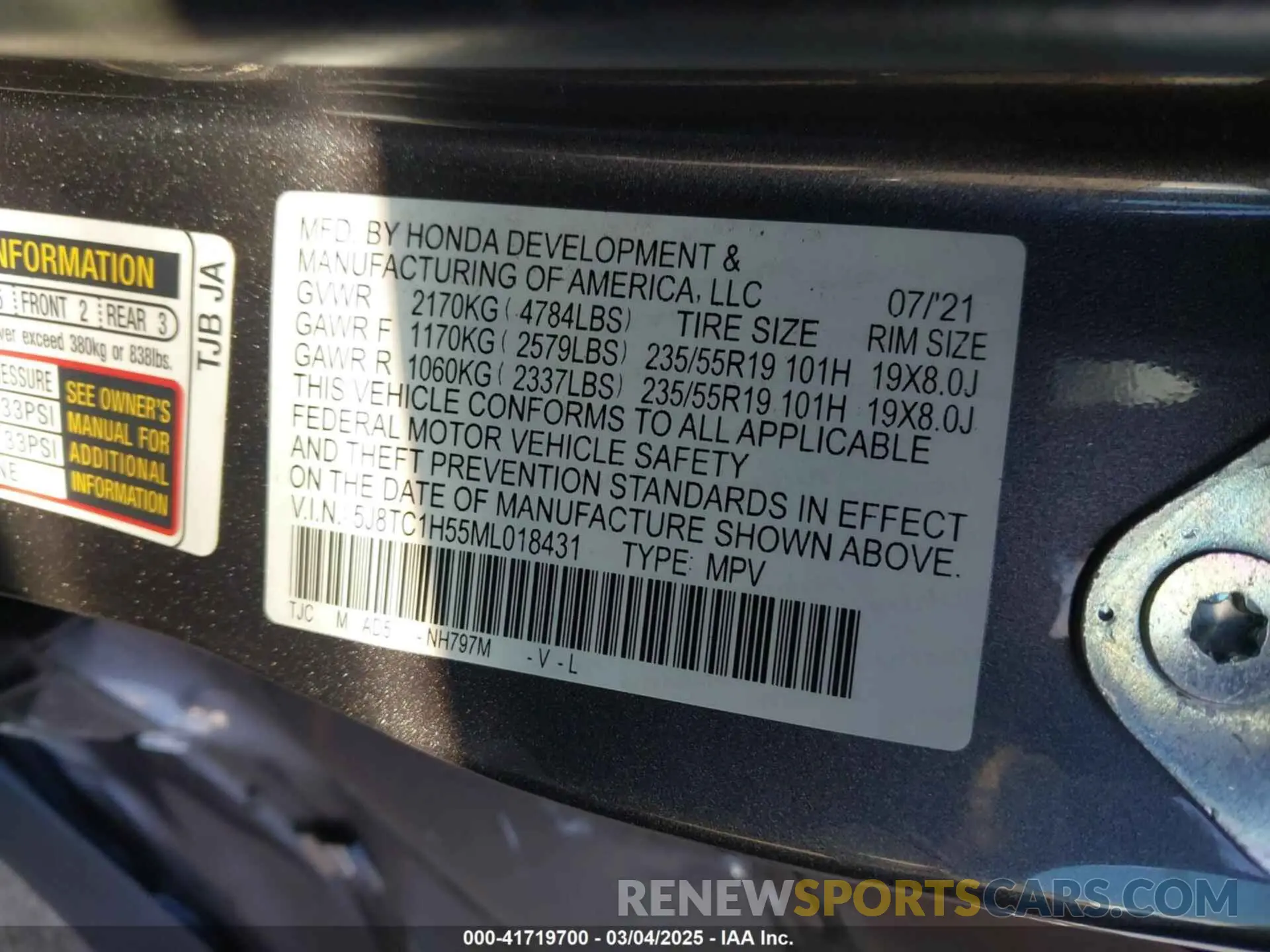 9 Photograph of a damaged car 5J8TC1H55ML018431 ACURA RDX 2021
