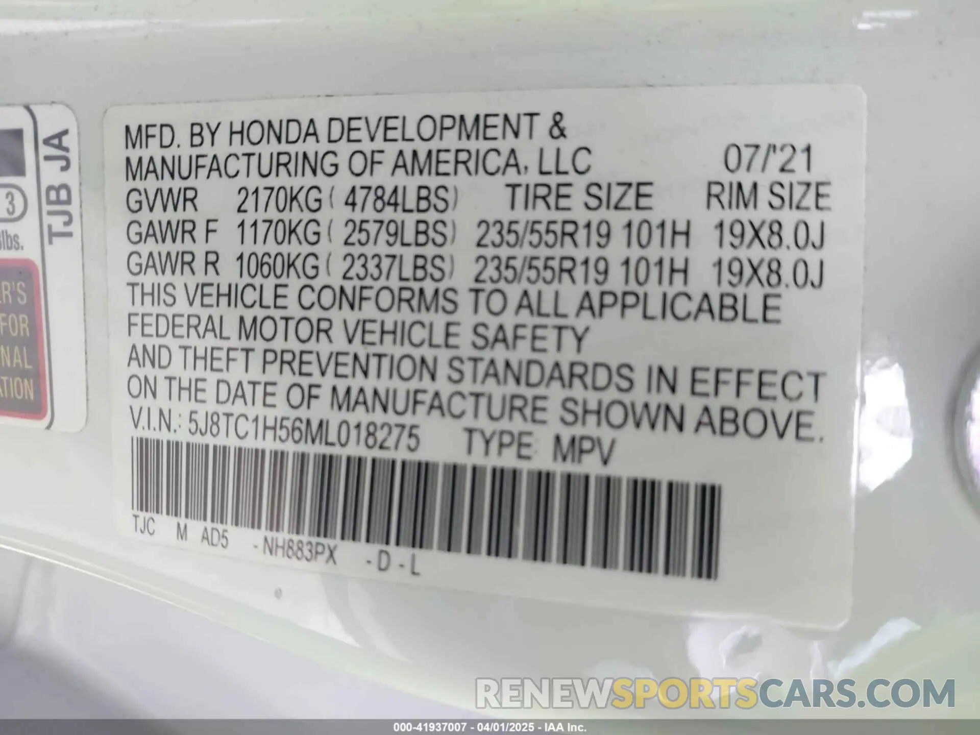 9 Фотография поврежденного автомобиля 5J8TC1H56ML018275 ACURA RDX 2021