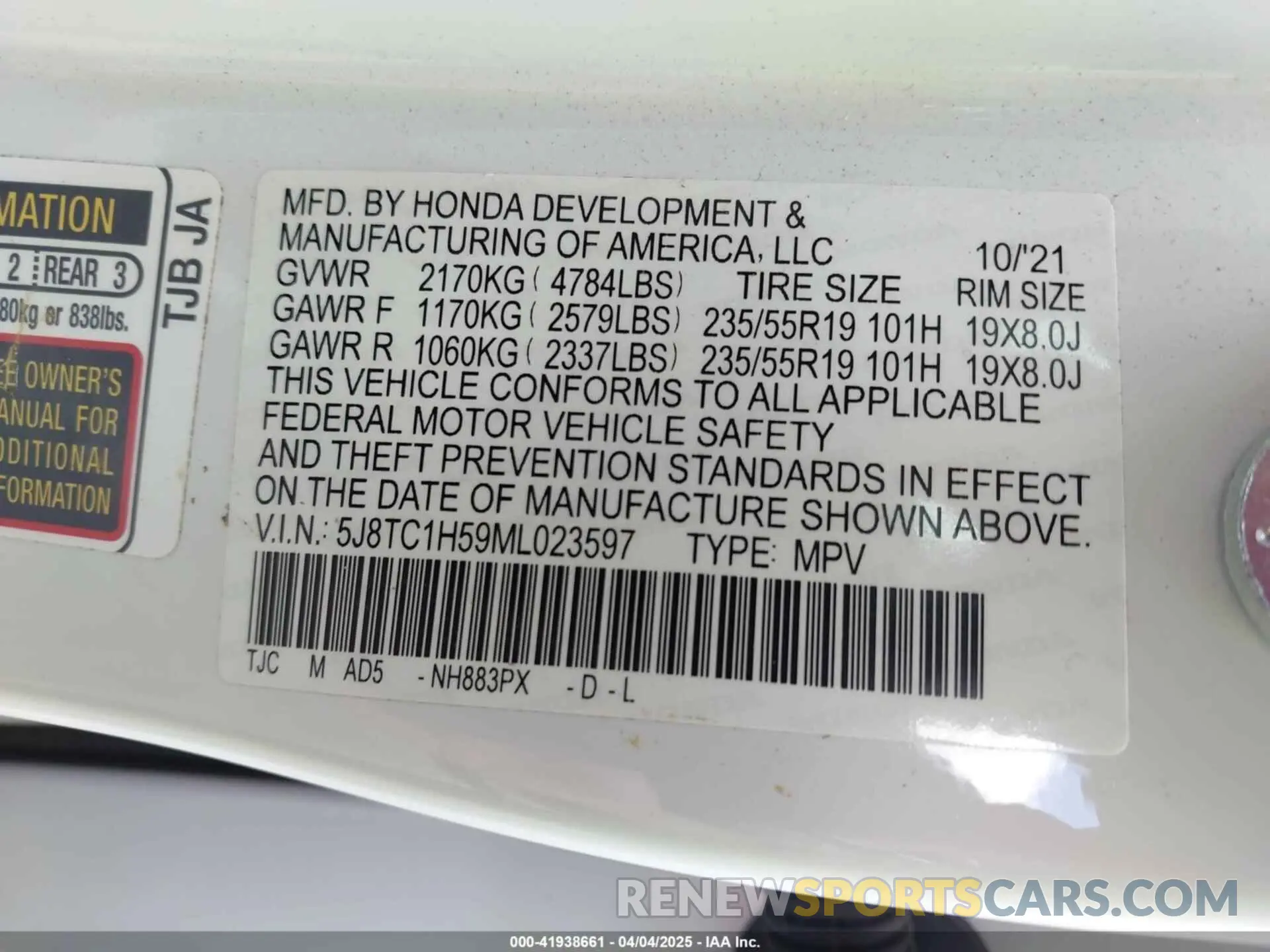 9 Фотография поврежденного автомобиля 5J8TC1H59ML023597 ACURA RDX 2021