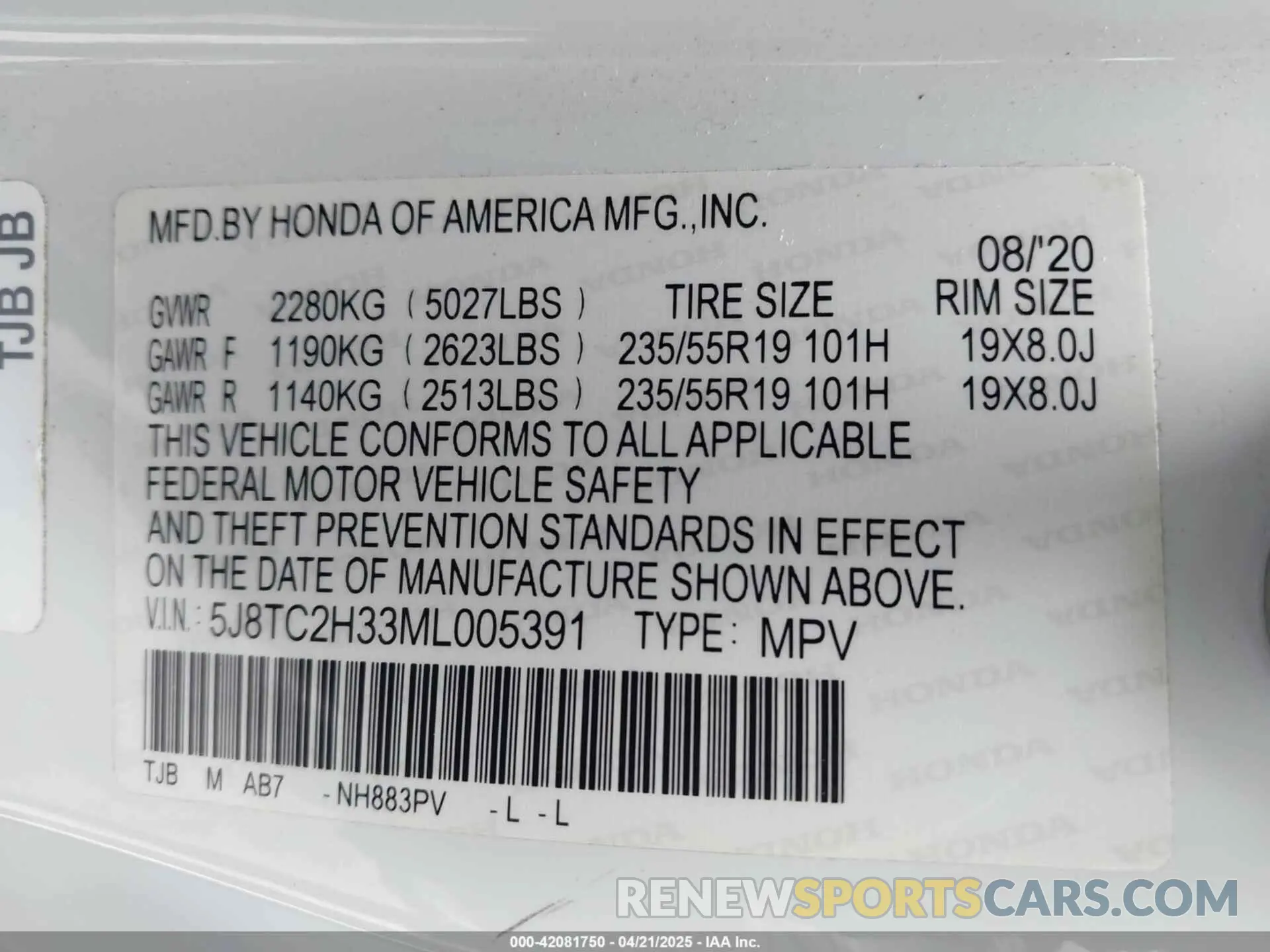 9 Фотография поврежденного автомобиля 5J8TC2H33ML005391 ACURA RDX 2021