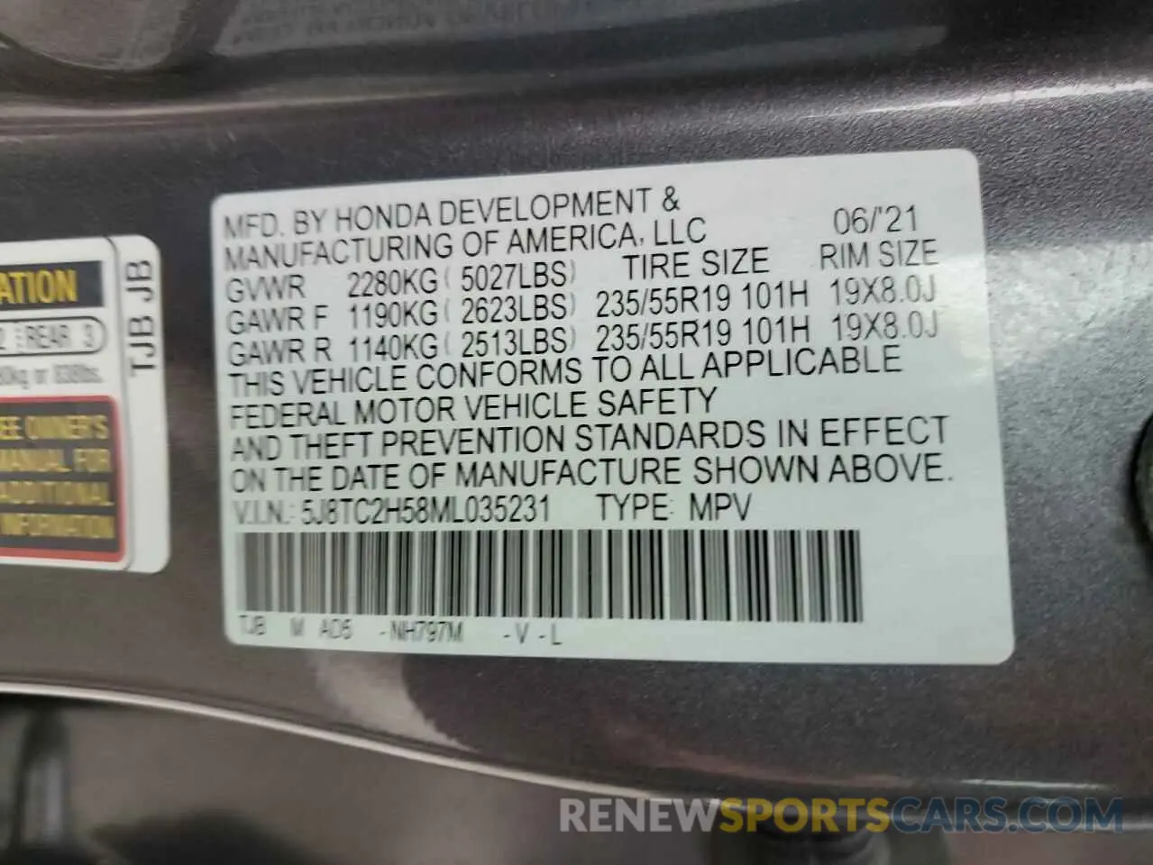 13 Фотография поврежденного автомобиля 5J8TC2H58ML035231 ACURA RDX 2021