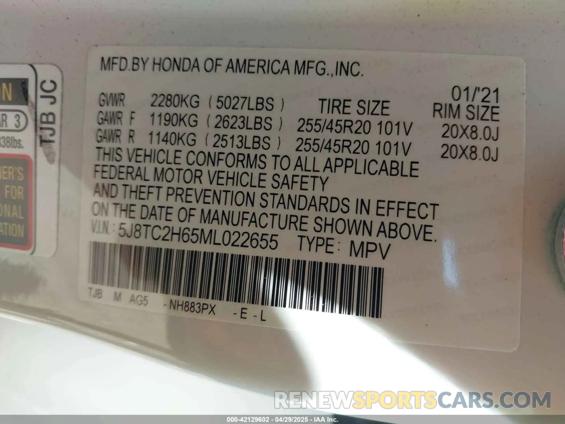 9 Фотография поврежденного автомобиля 5J8TC2H65ML022655 ACURA RDX 2021