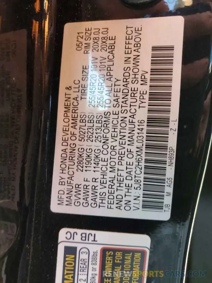 13 Photograph of a damaged car 5J8TC2H6XML031416 ACURA RDX 2021