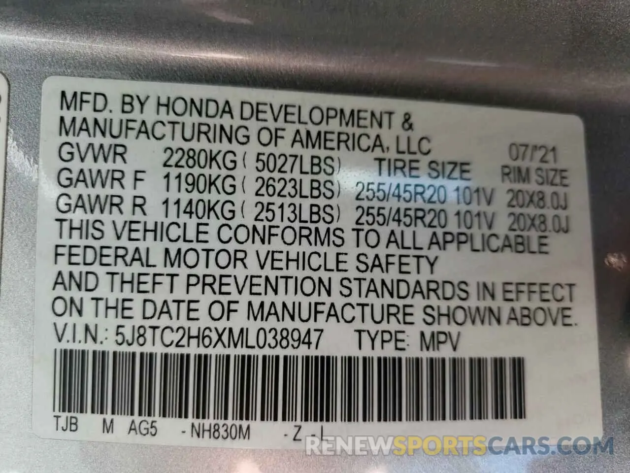 13 Photograph of a damaged car 5J8TC2H6XML038947 ACURA RDX 2021