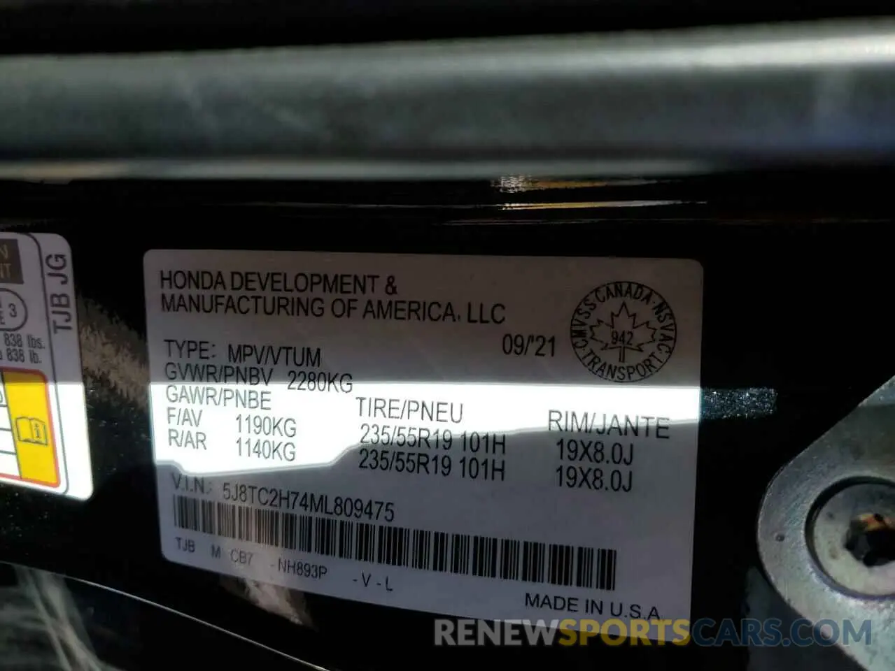 14 Photograph of a damaged car 5J8TC2H74ML809475 ACURA RDX 2021