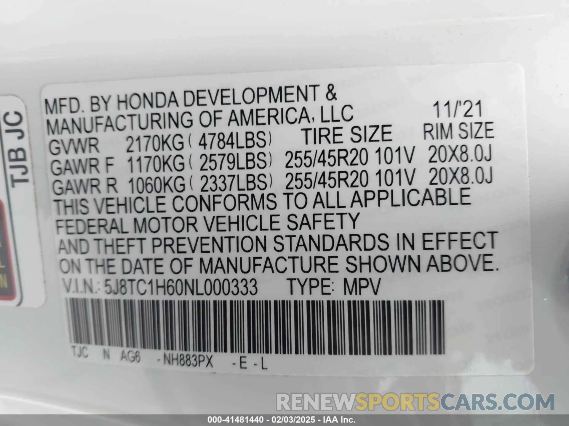 9 Фотография поврежденного автомобиля 5J8TC1H60NL000333 ACURA RDX 2022