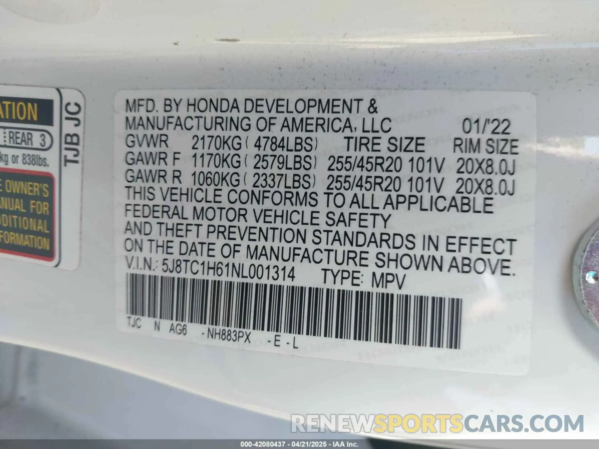 9 Photograph of a damaged car 5J8TC1H61NL001314 ACURA RDX 2022