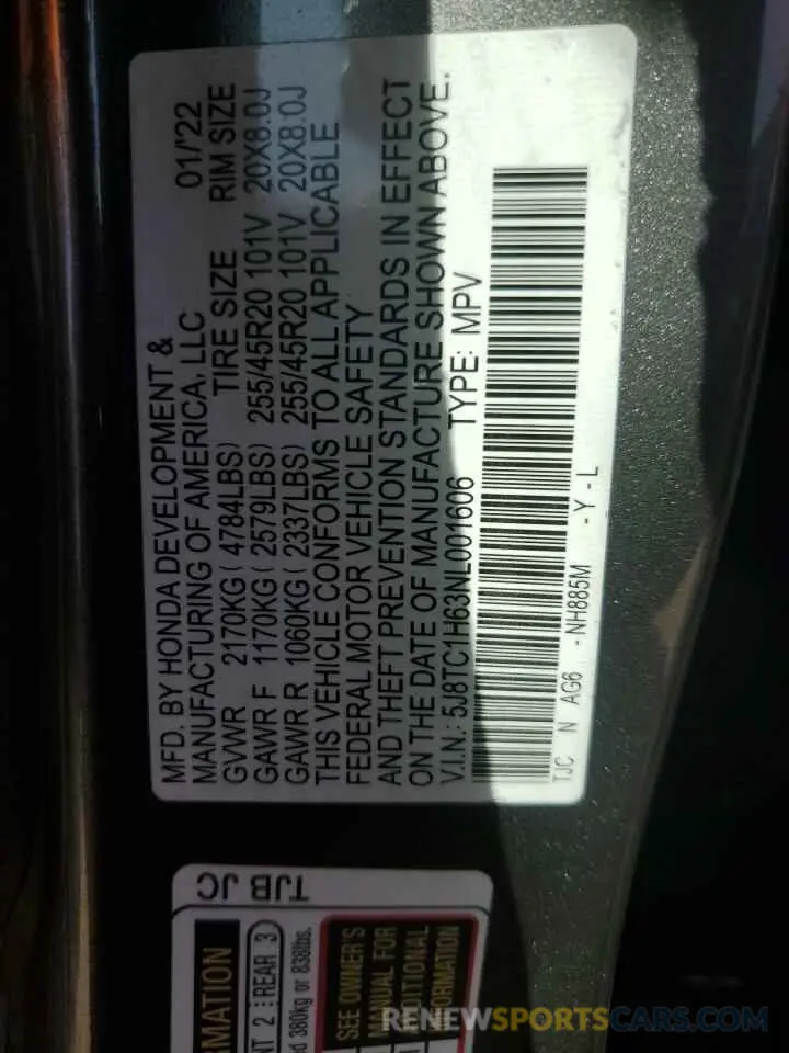 13 Фотография поврежденного автомобиля 5J8TC1H63NL001606 ACURA RDX 2022