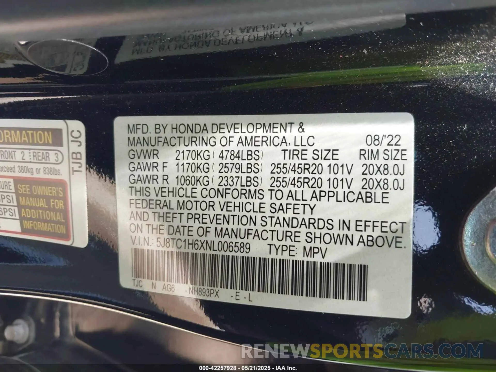 9 Фотография поврежденного автомобиля 5J8TC1H6XNL006589 ACURA RDX 2022