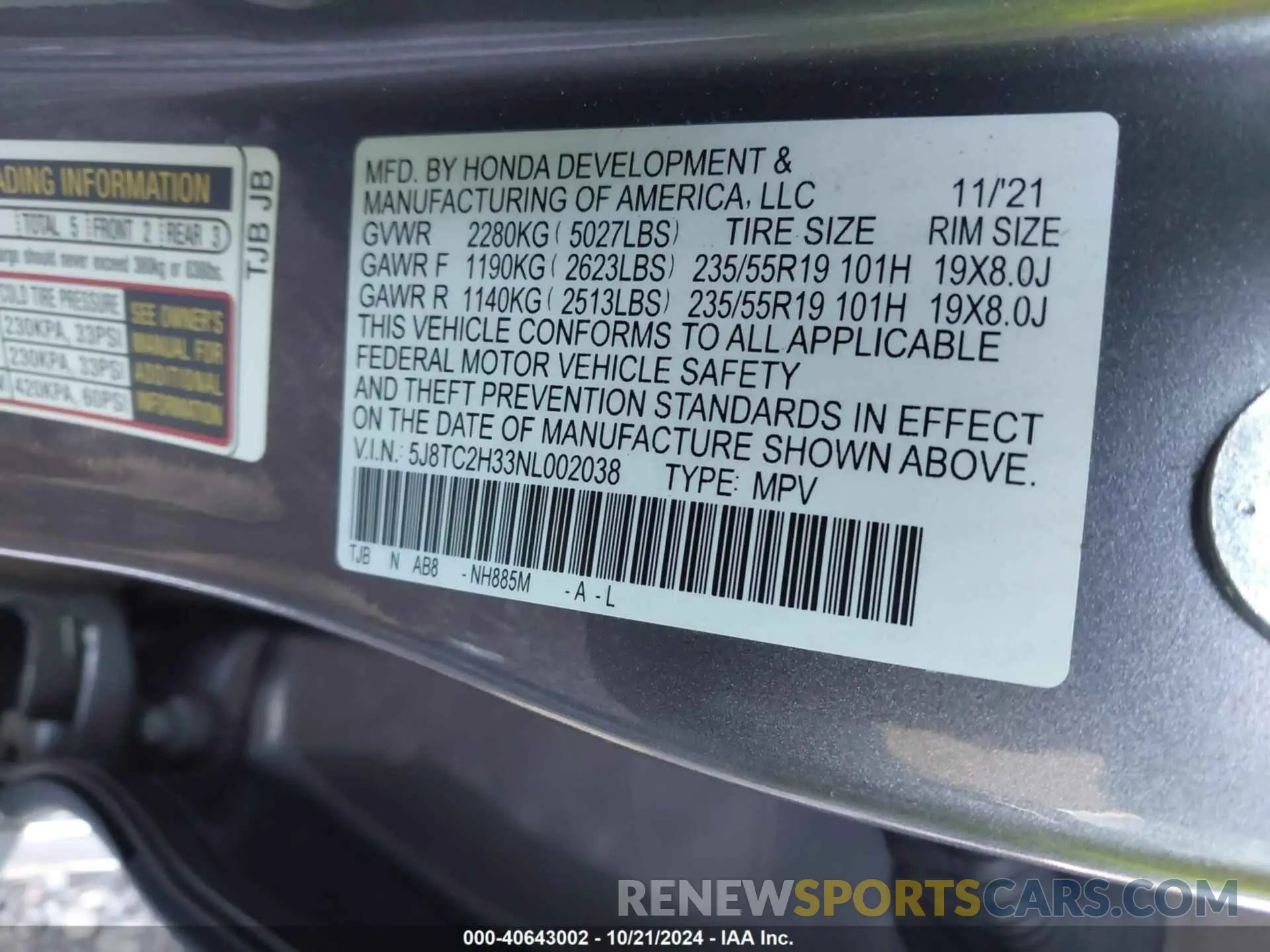 9 Photograph of a damaged car 5J8TC2H33NL002038 ACURA RDX 2022