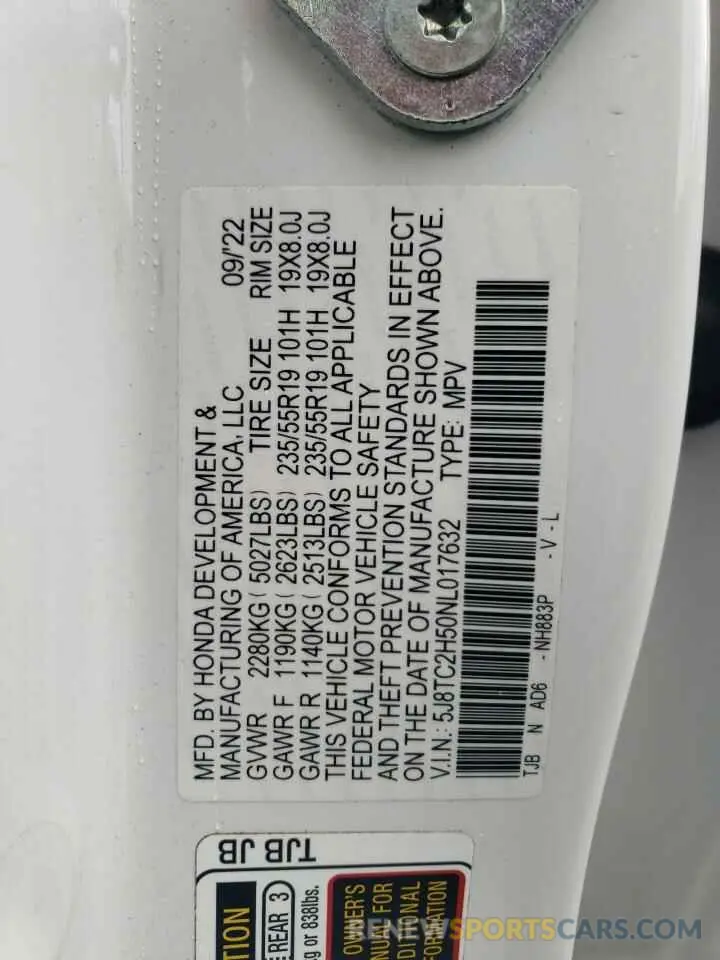 13 Фотография поврежденного автомобиля 5J8TC2H50NL017632 ACURA RDX 2022