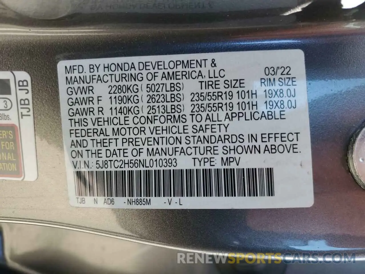 15 Фотография поврежденного автомобиля 5J8TC2H56NL010393 ACURA RDX 2022