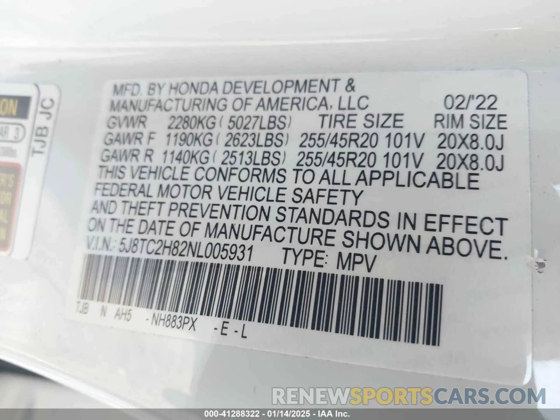 9 Photograph of a damaged car 5J8TC2H82NL005931 ACURA RDX 2022