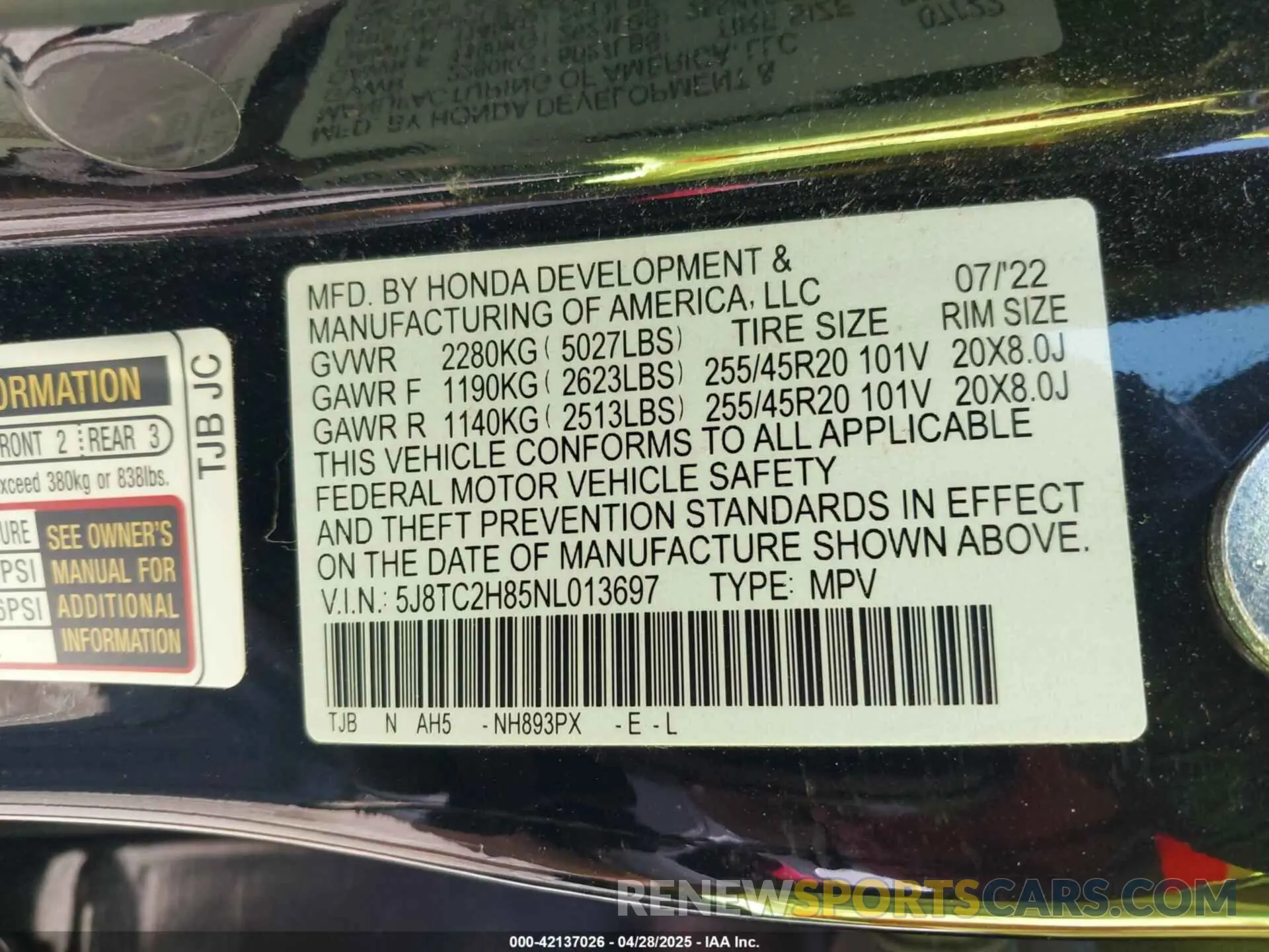 9 Фотография поврежденного автомобиля 5J8TC2H85NL013697 ACURA RDX 2022