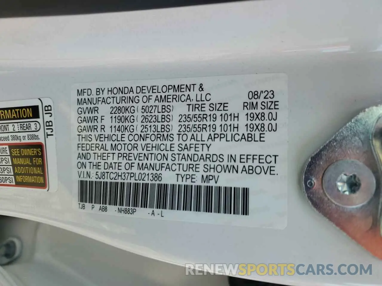 12 Фотография поврежденного автомобиля 5J8TC2H37PL021386 ACURA RDX 2023