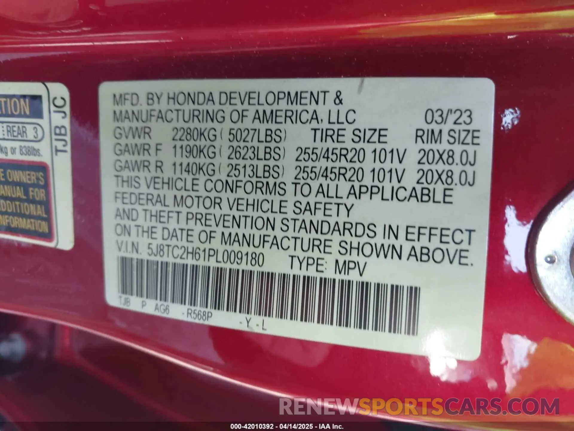 9 Photograph of a damaged car 5J8TC2H61PL009180 ACURA RDX 2023