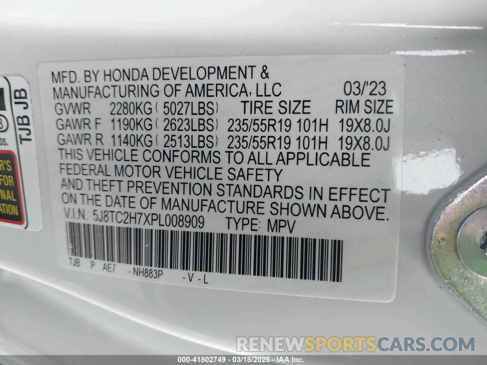 9 Photograph of a damaged car 5J8TC2H7XPL008909 ACURA RDX 2023